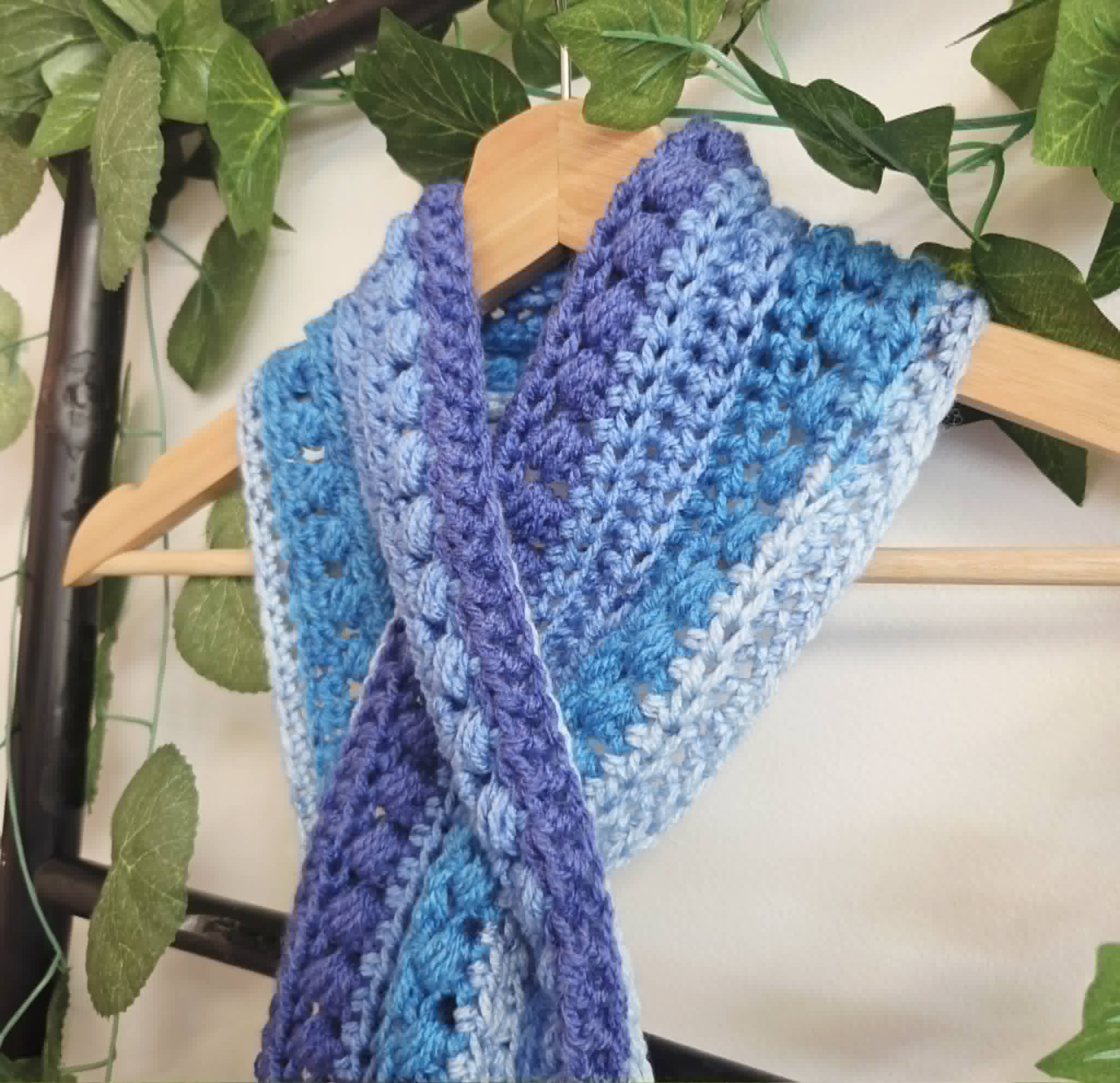 Crochet Keyhole Scarf | Handmade Adult Neckwarmer | Blue Tones