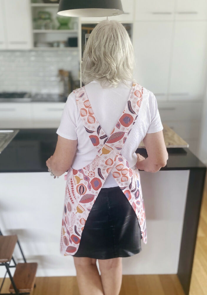 1Pink seeds and flowers cross back apron