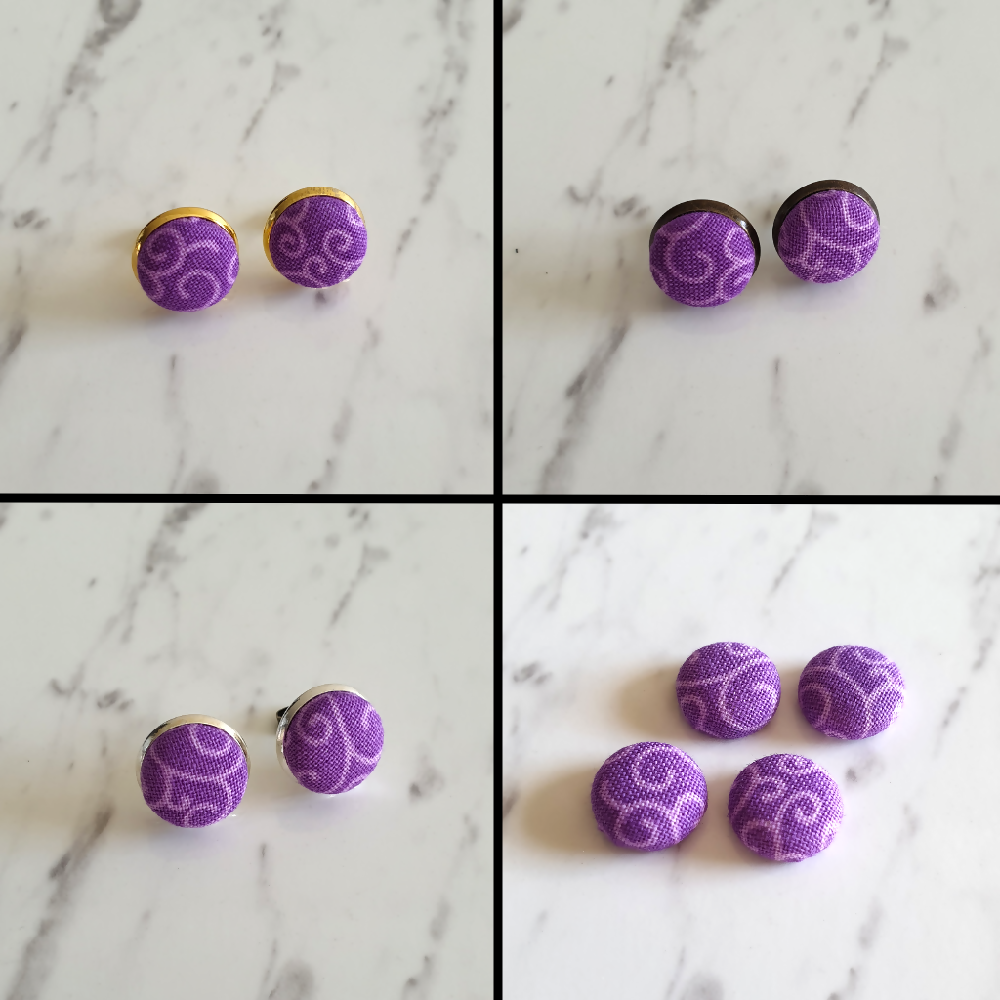 1.4cm Round Purple Plants cotton fabric Cabochon stud earrings