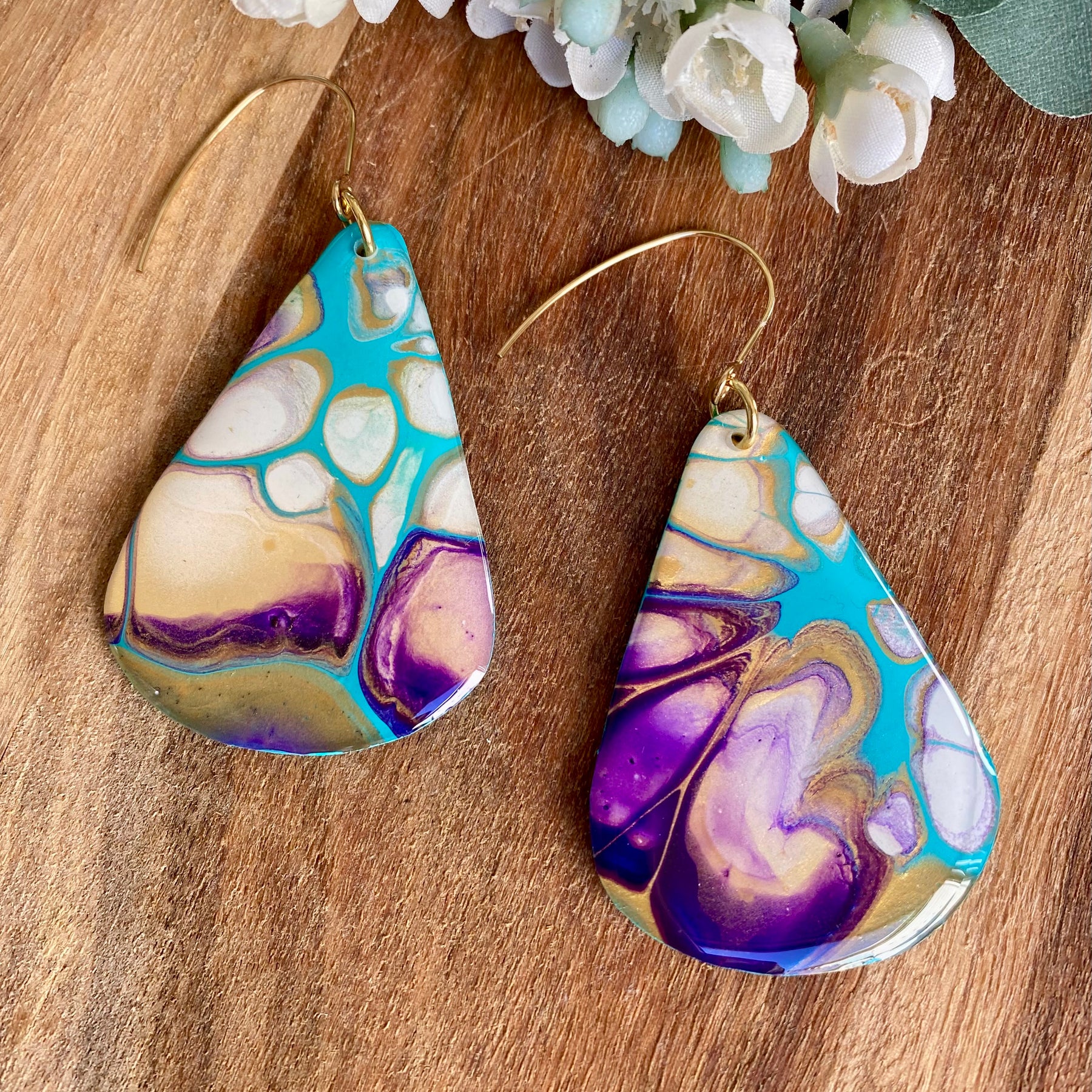 Stunning Turquoise and Gold Abstract Art Earrings