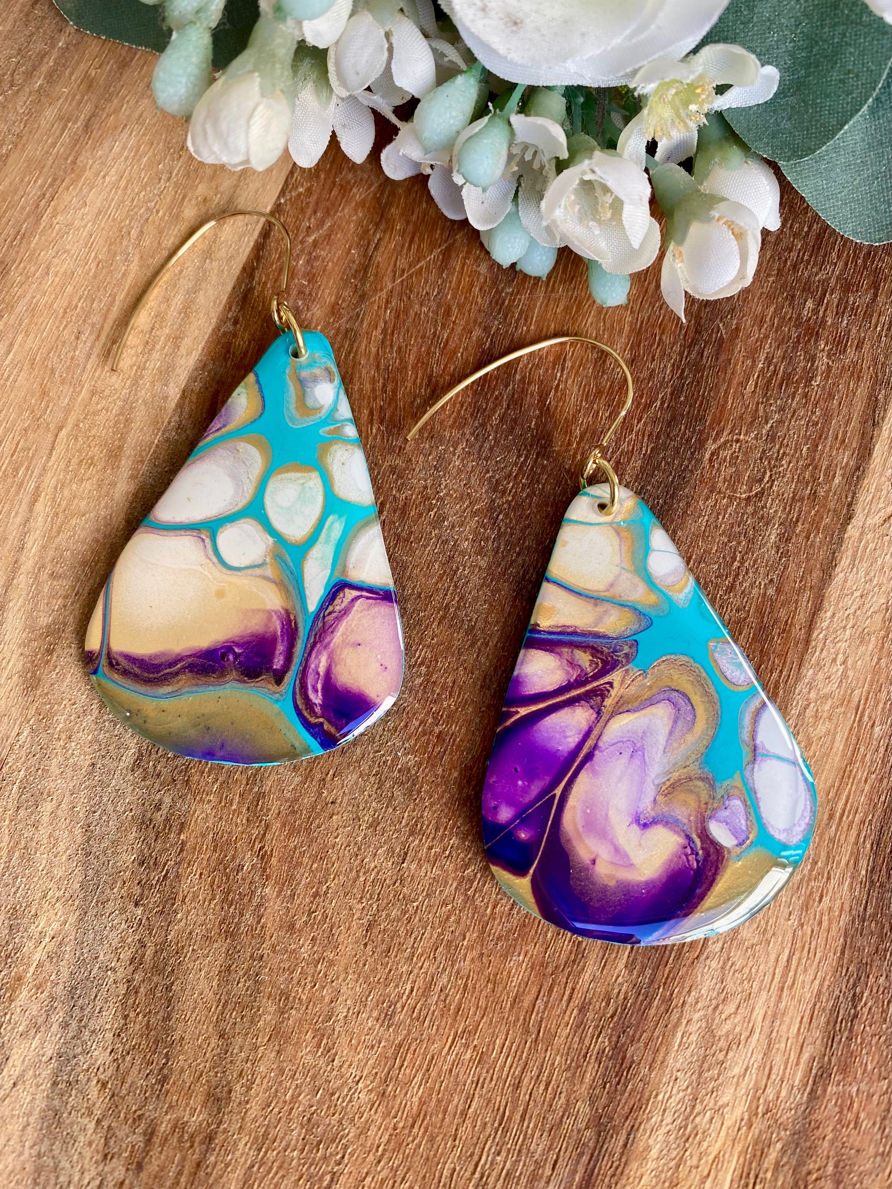 Stunning Turquoise and Gold Abstract Art Earrings