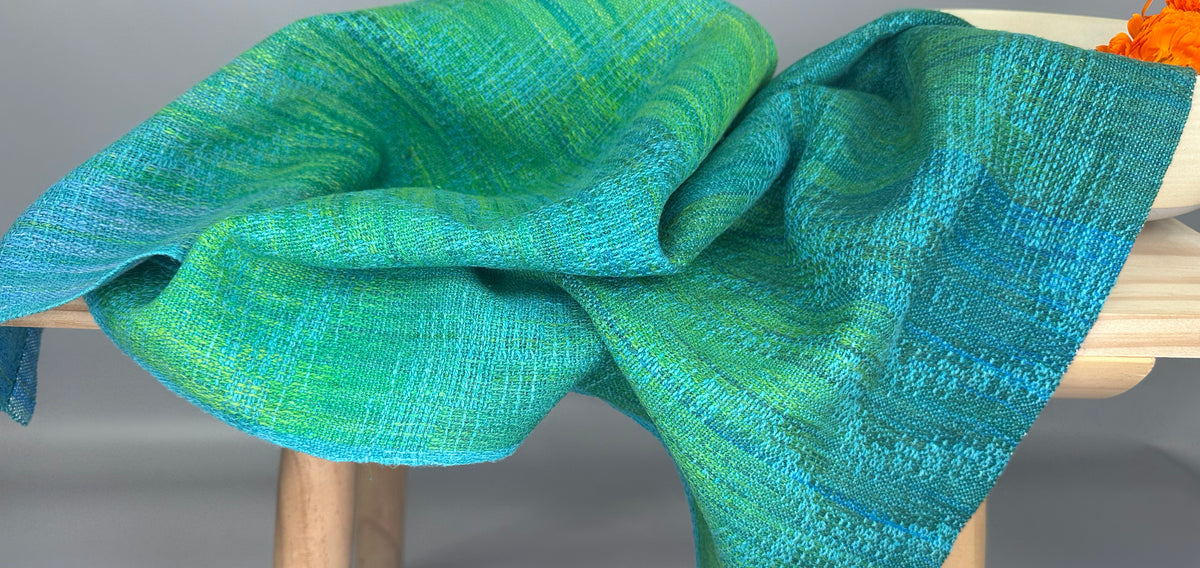Hand-Dyed and Handwoven Linen/Cotton Tea Towels (Blue weft)