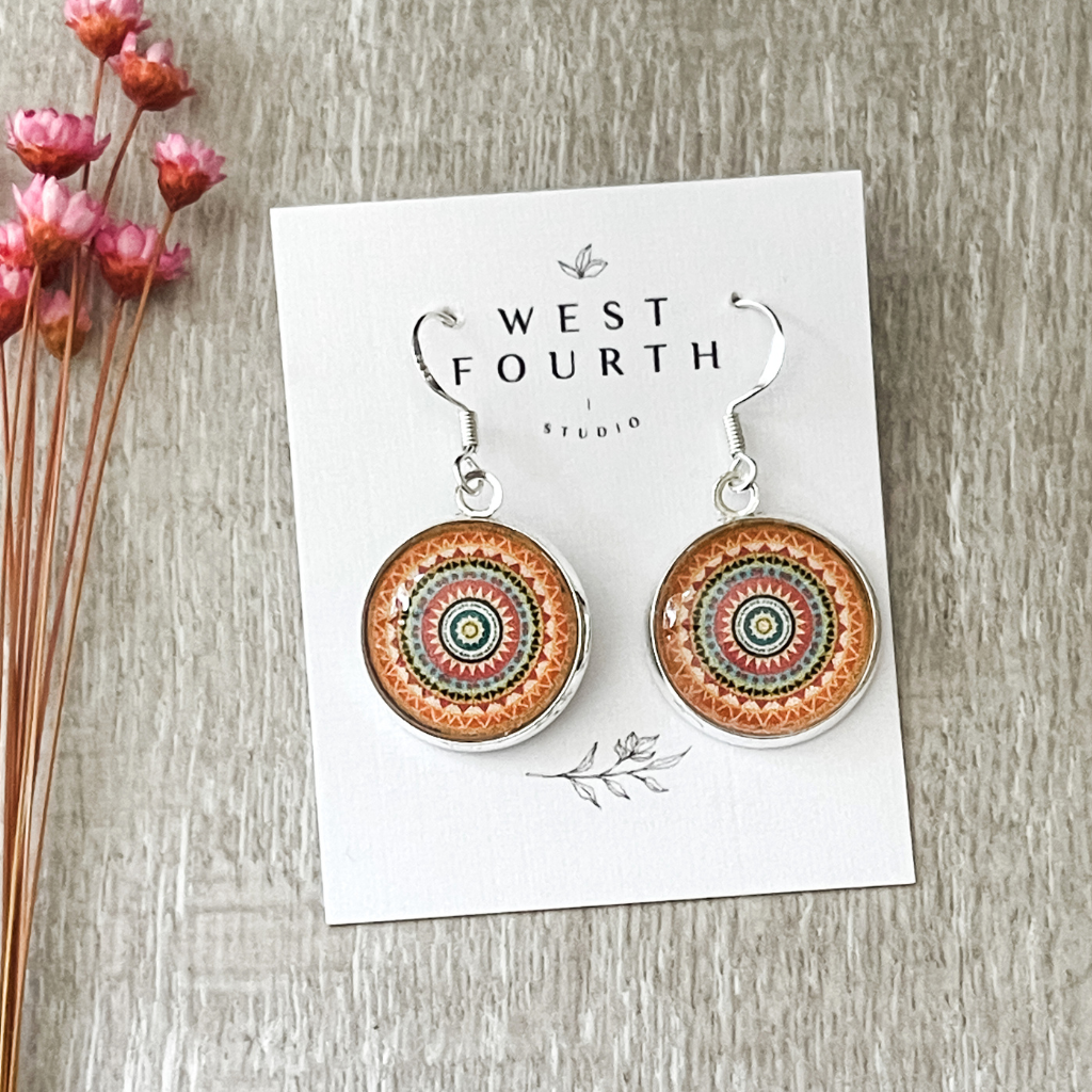 Orange Mandala Earrings • Warm Tones that Easily Match any Outfit