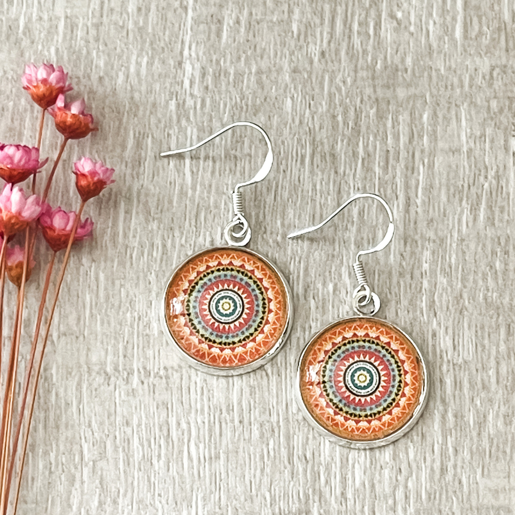 Orange Mandala Earrings • Warm Tones that Easily Match any Outfit