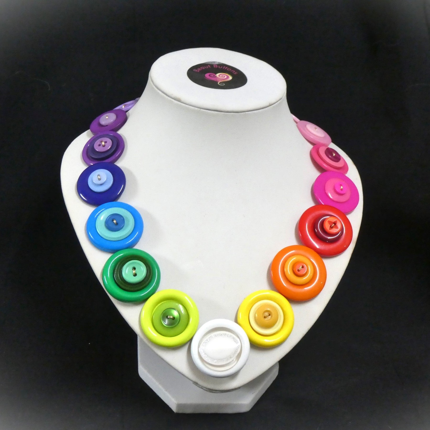 Colorful button necklace and earrings - Rainbow Connection
