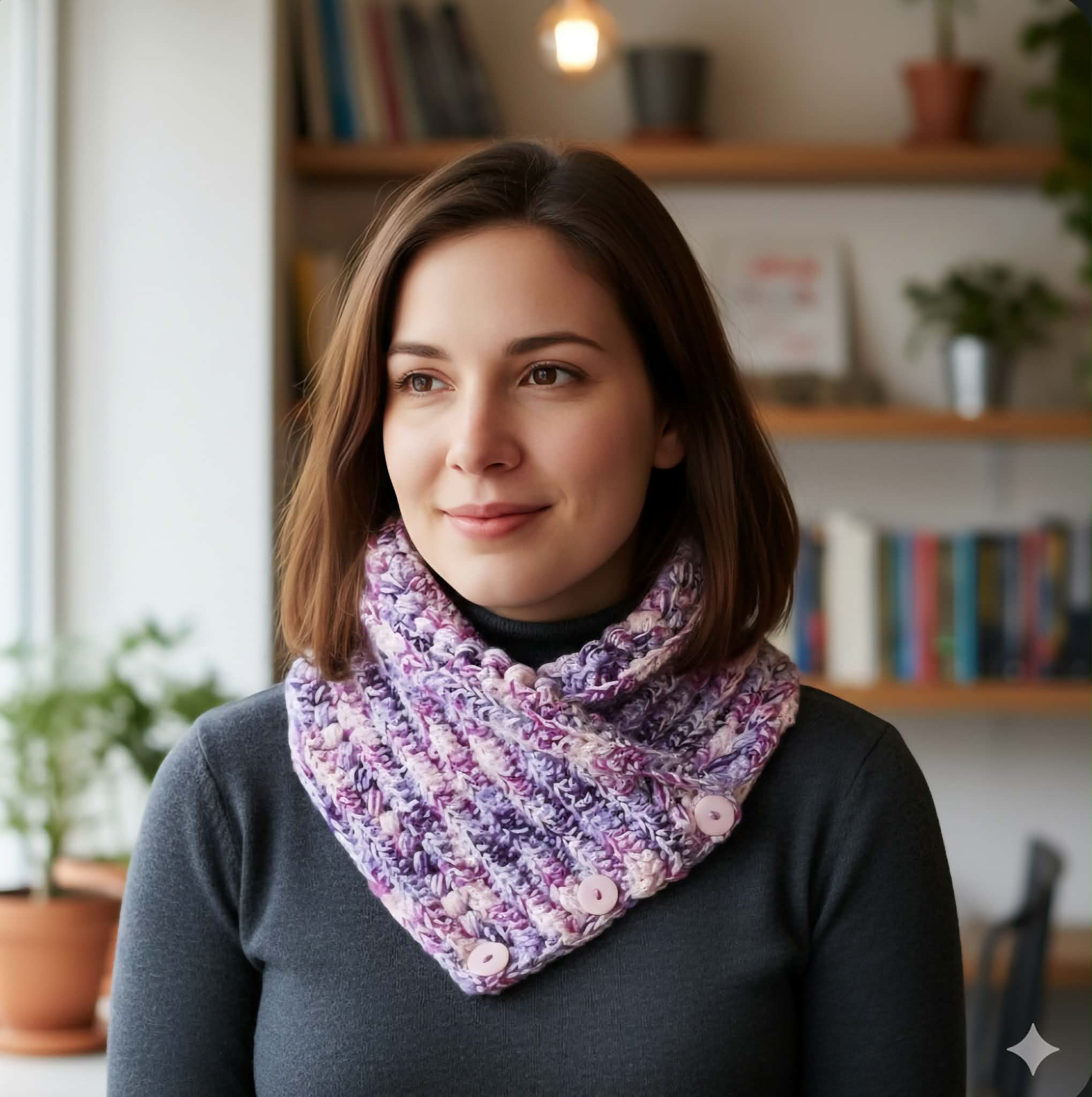 Ladies Neck warmer | Cowl | Scarf | Purple Pink | Adult | Vintage | Crochet | Buttoned