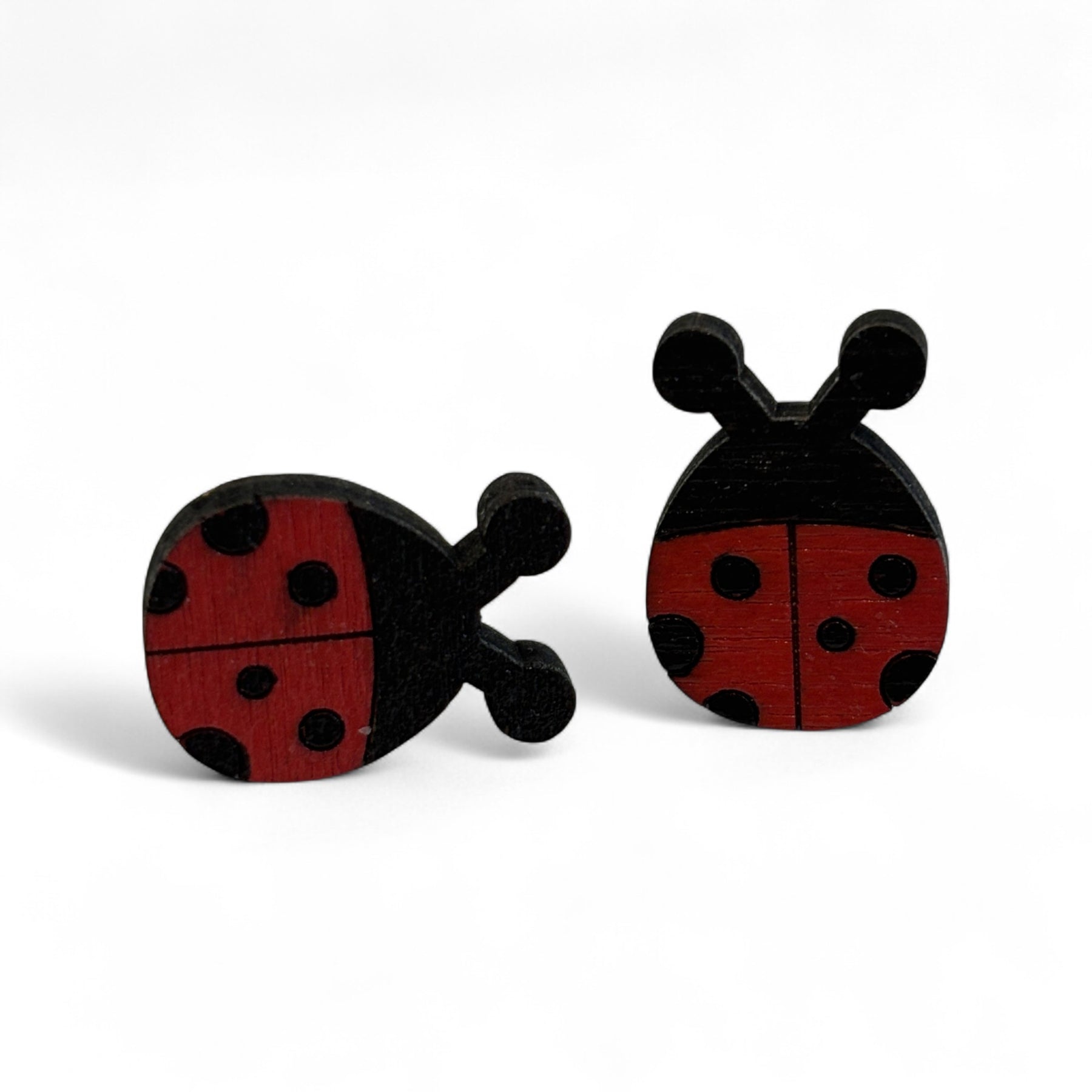 Ladybug studs - hand painted, wooden earrings