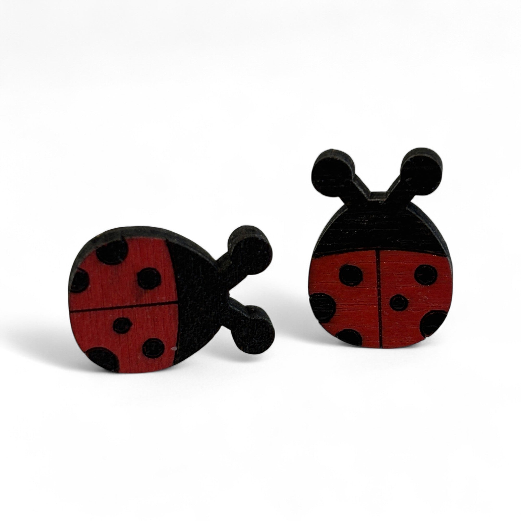 Ladybug studs - hand painted, wooden earrings