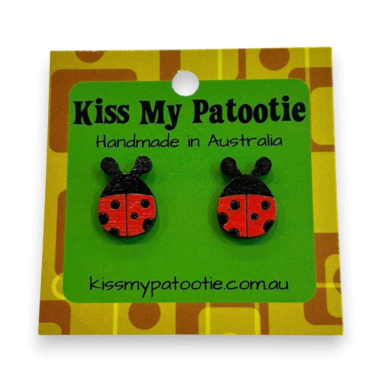 Ladybug studs - hand painted, wooden earrings