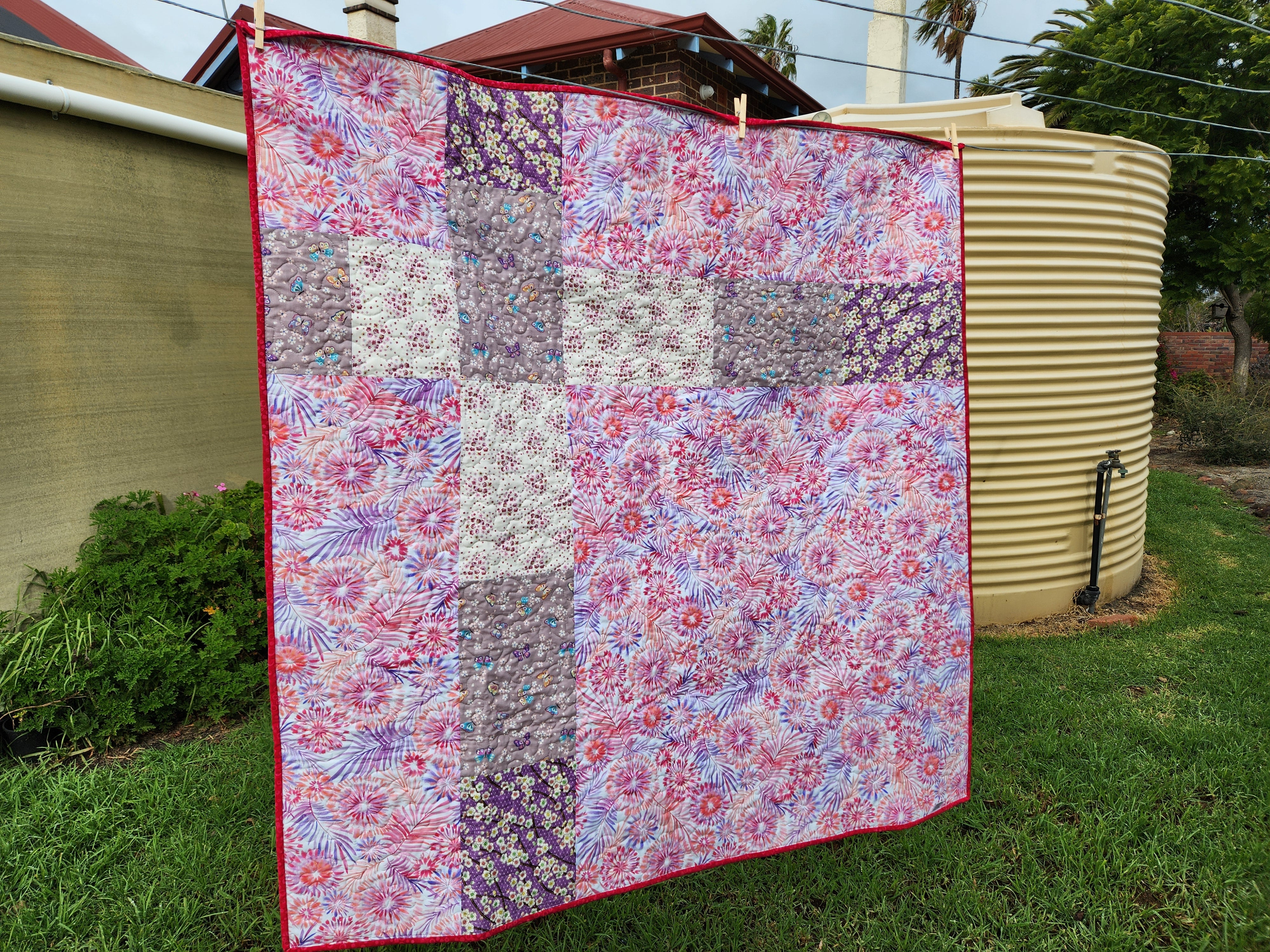 Pink Irish Chain Patchwork Quilt - Lap / Crib Size
