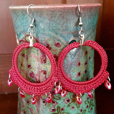 Beaded Hoop Earrings in Red