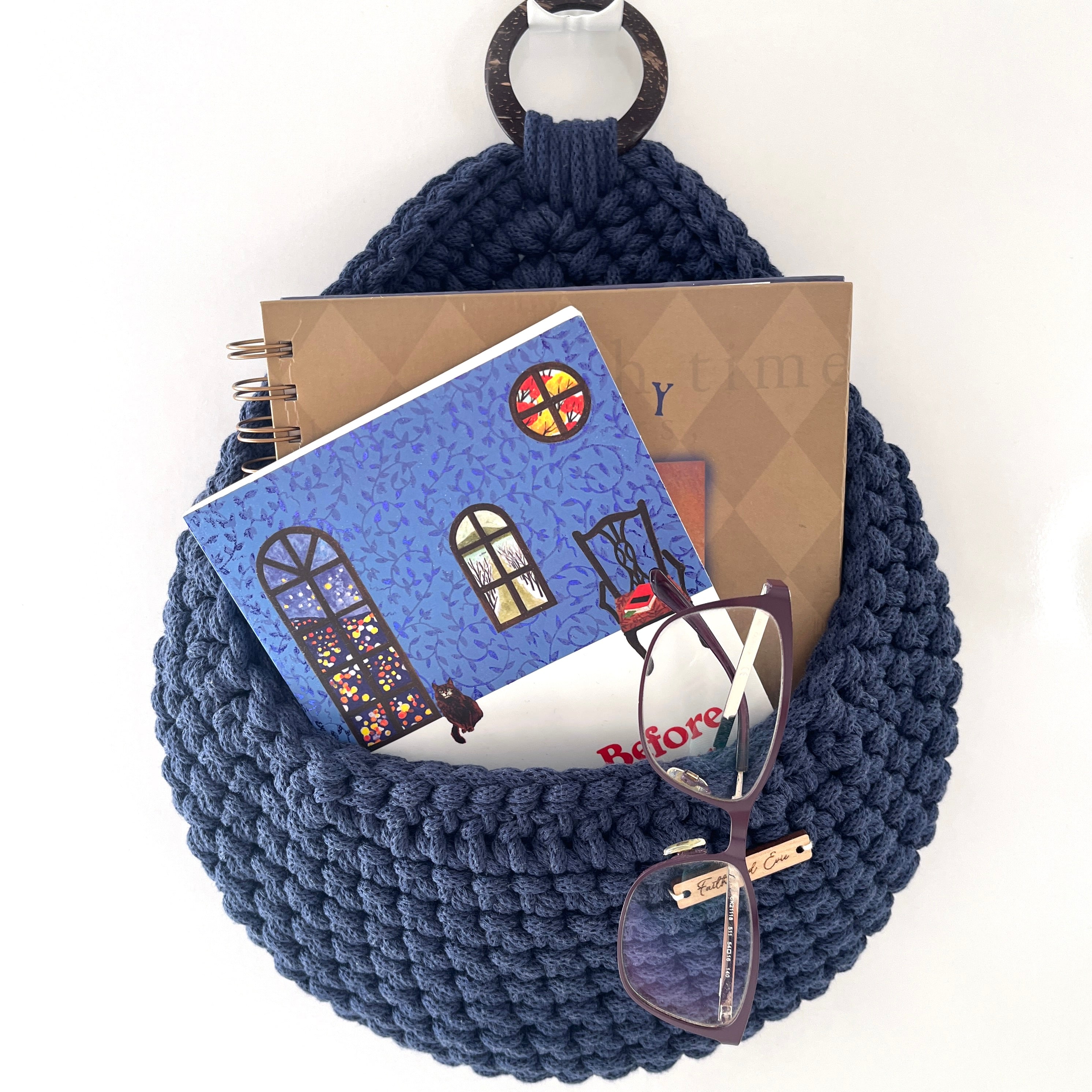 Crochet Hanging Basket - colour Denim
