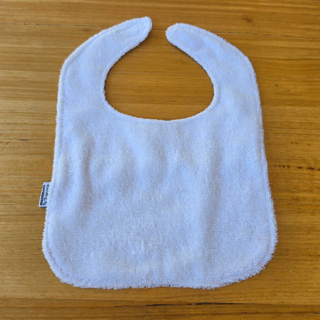 Handmade Baby Bib – Blue Floral with Vintage Doily Embroidery