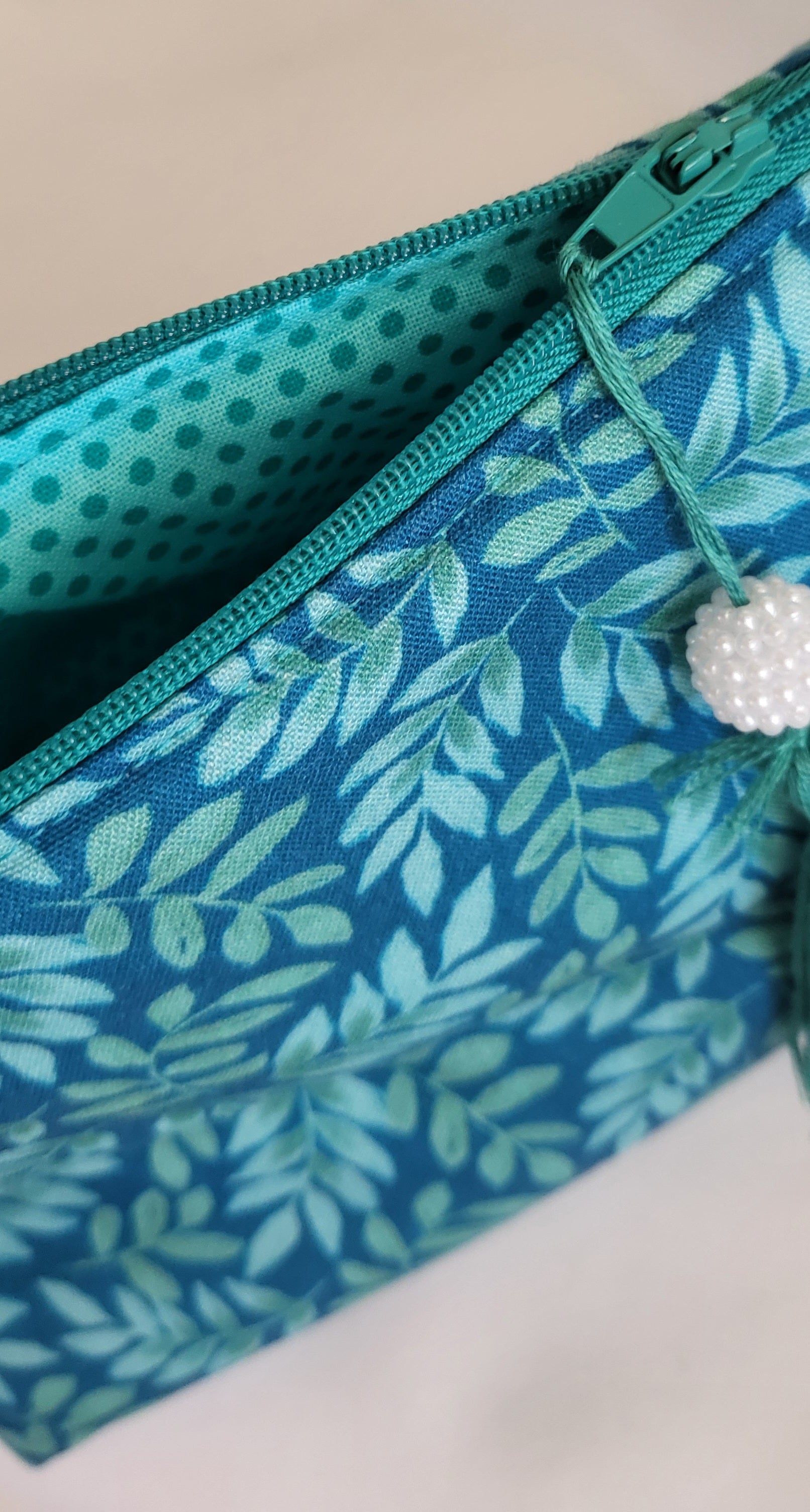 Cotton Makeup Pouch in Teal Botanical Leaf - Mother's Day Gift | Travel Pouch| Still.