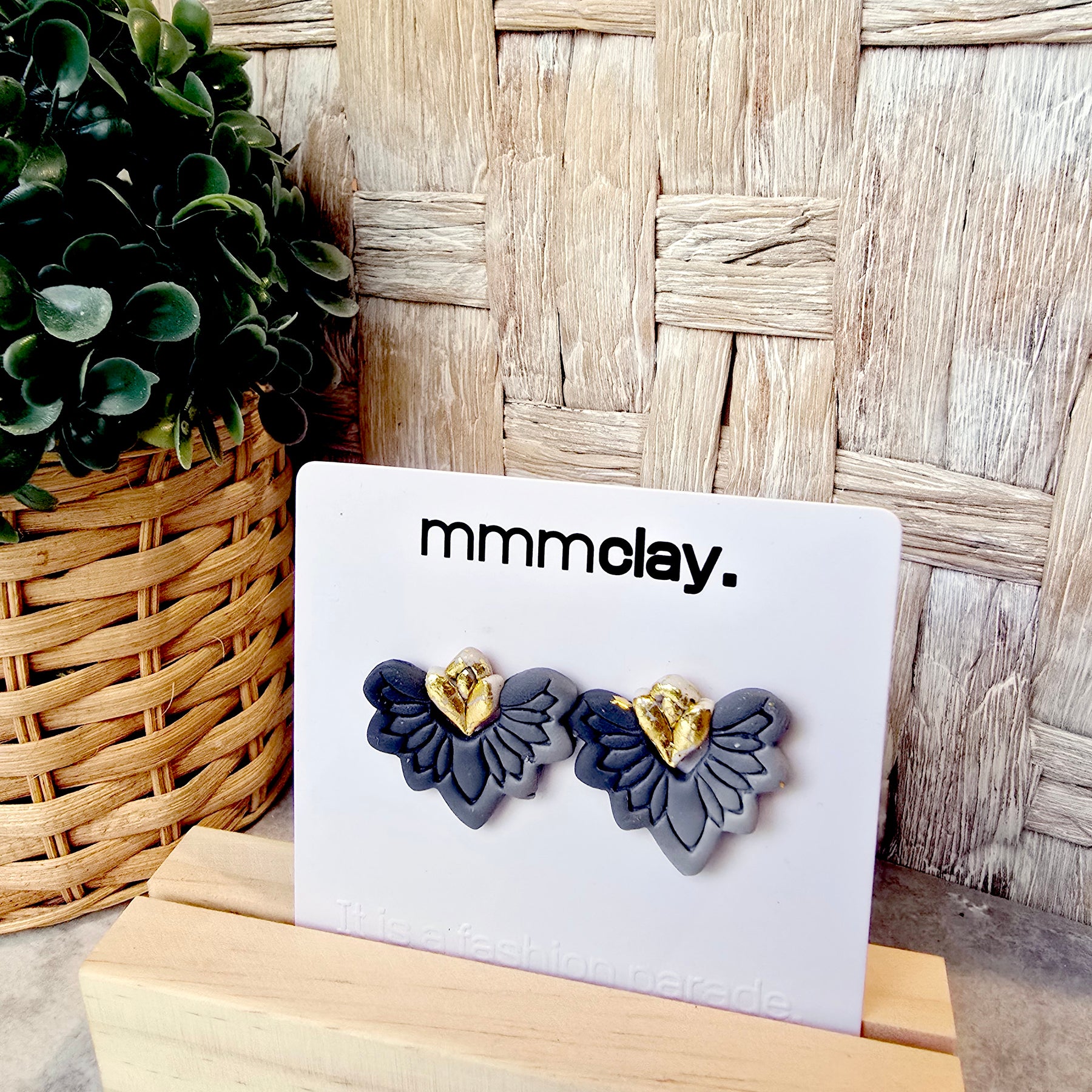 Goth Black Flower Polymer Clay Studs