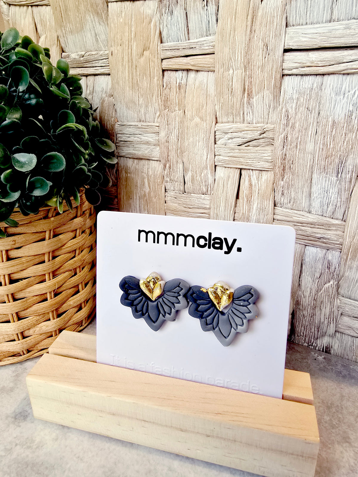 Goth Black Flower Polymer Clay Studs