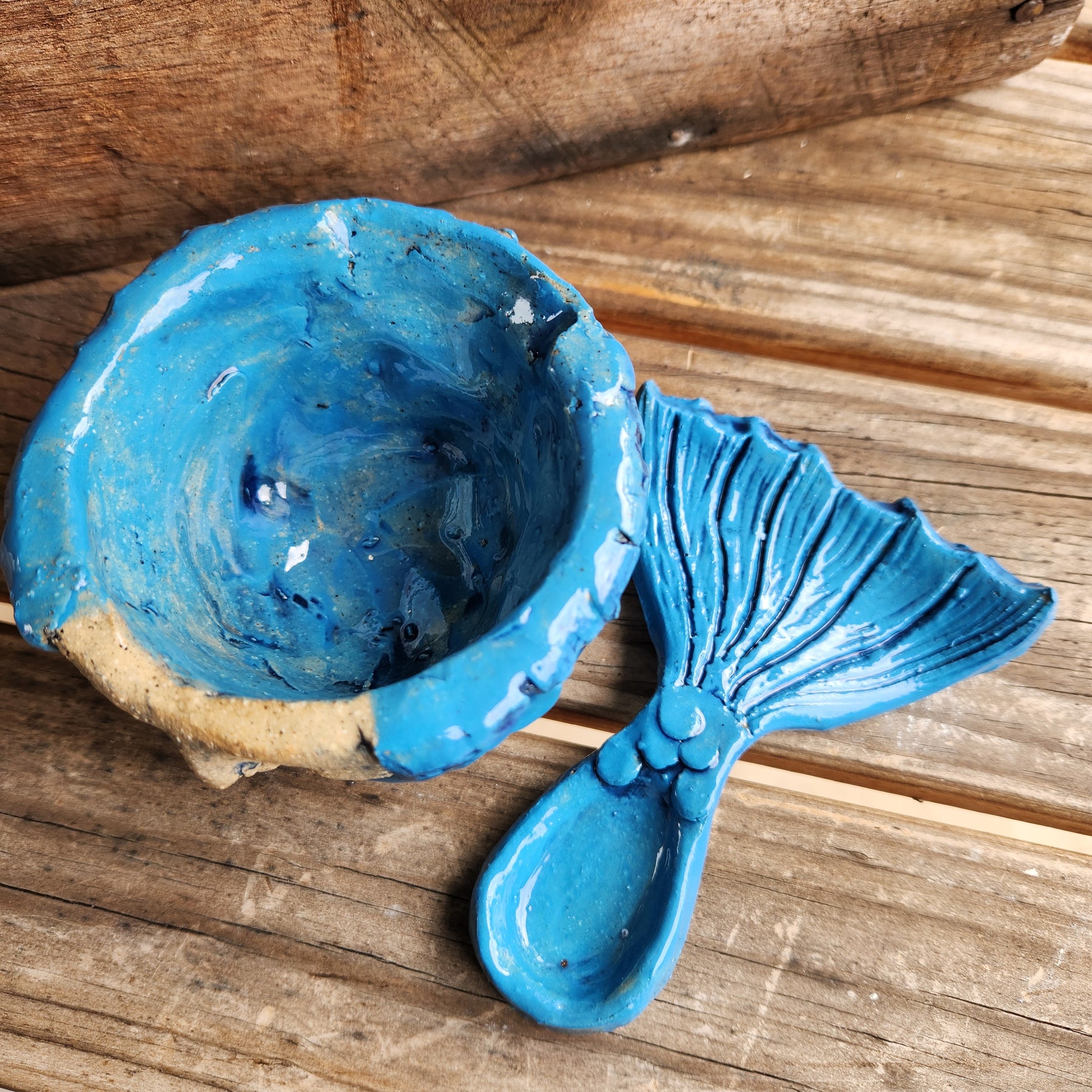 Mermaid salt pot, spoon, table gift