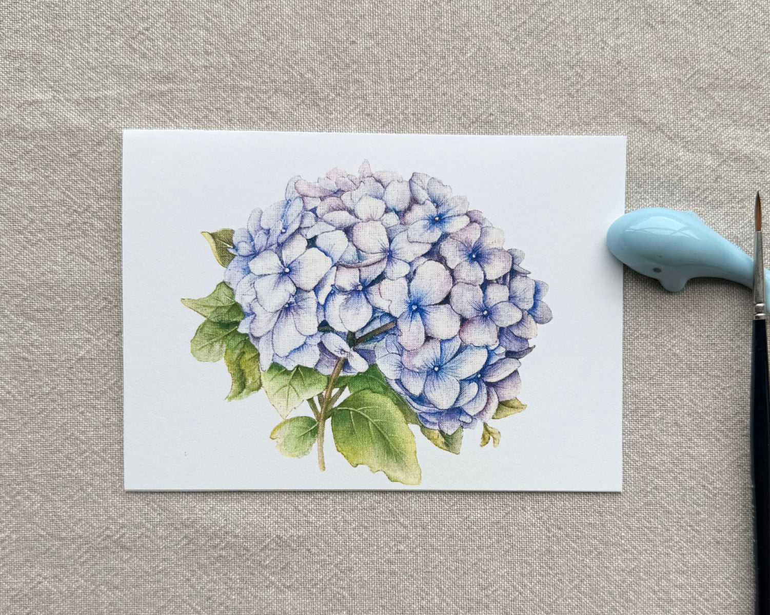 Blue Hydrangea Botanical Art Card - Handmade Greeting Card