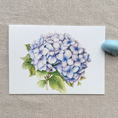 Blue Hydrangea Botanical Art Card - Handmade Greeting Card