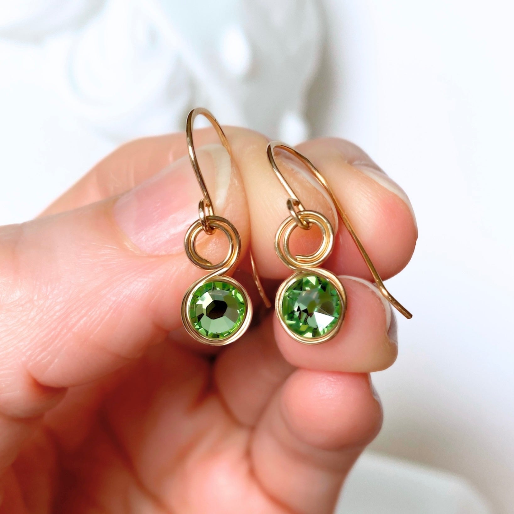 Green crystal dangle earrings | Emerald or Peridot | Sterling silver or 14k gold-filled | Birthstone gift for May or August