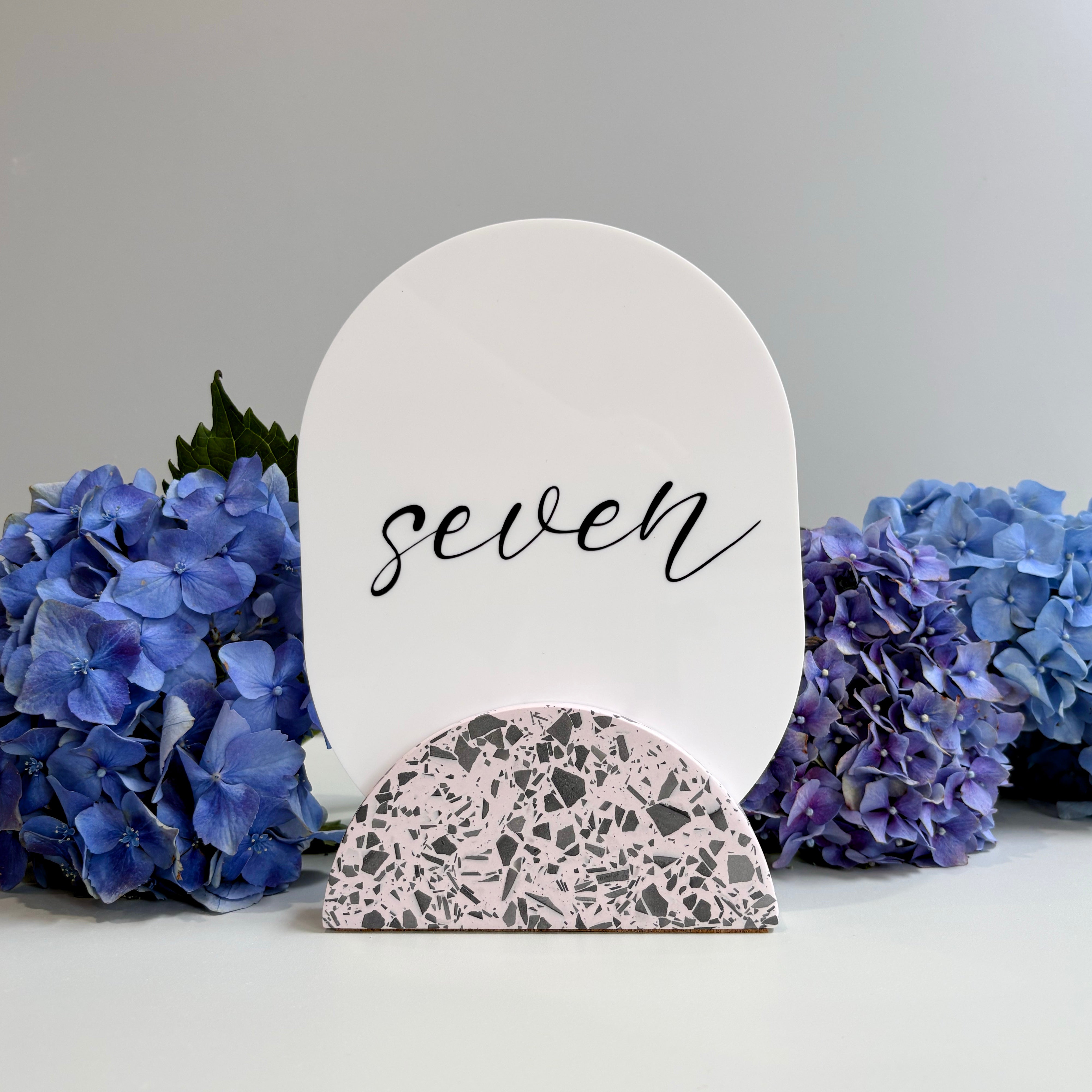 Wedding table numbers, pink and black eco resin terrazzo