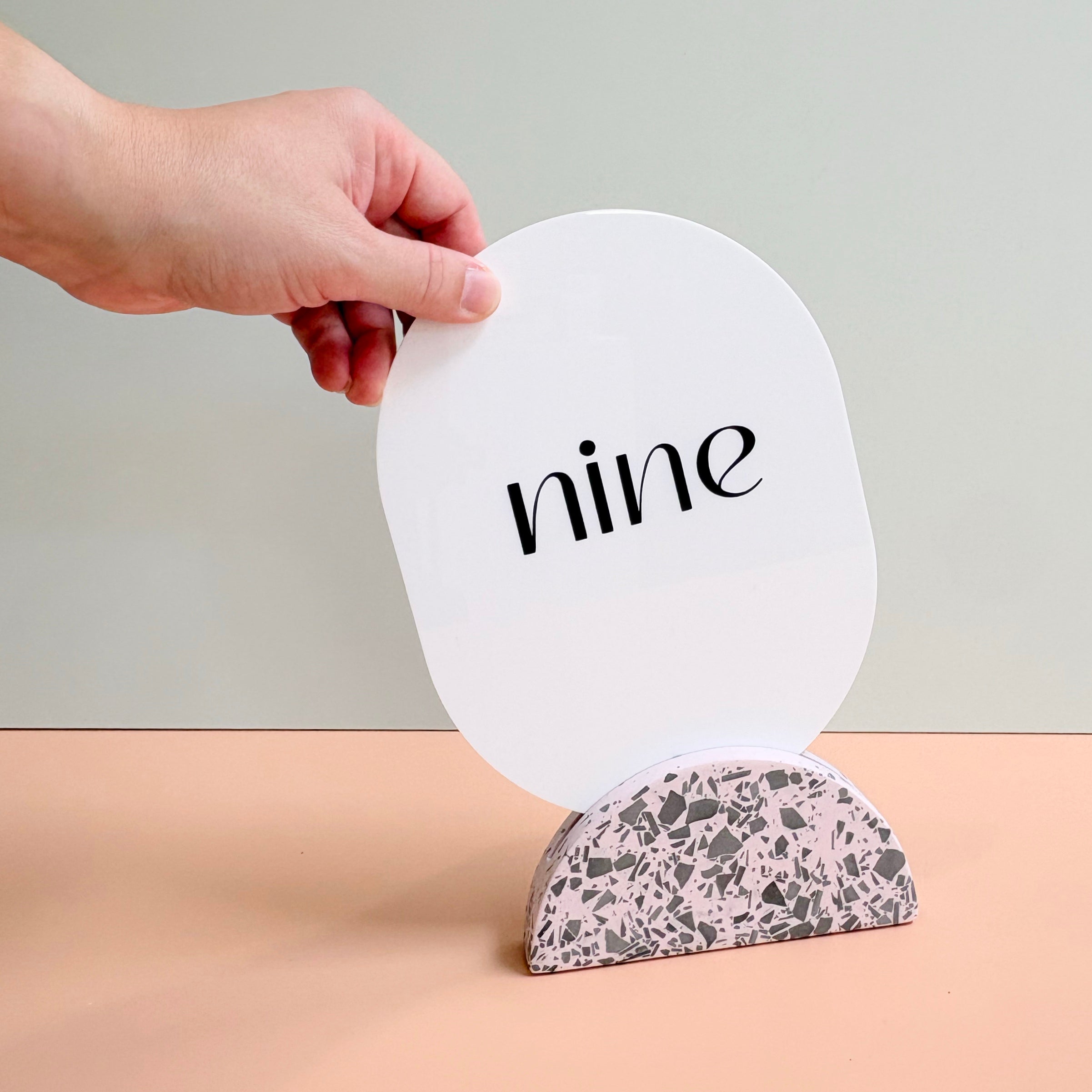 Wedding table numbers, pink and black eco resin terrazzo