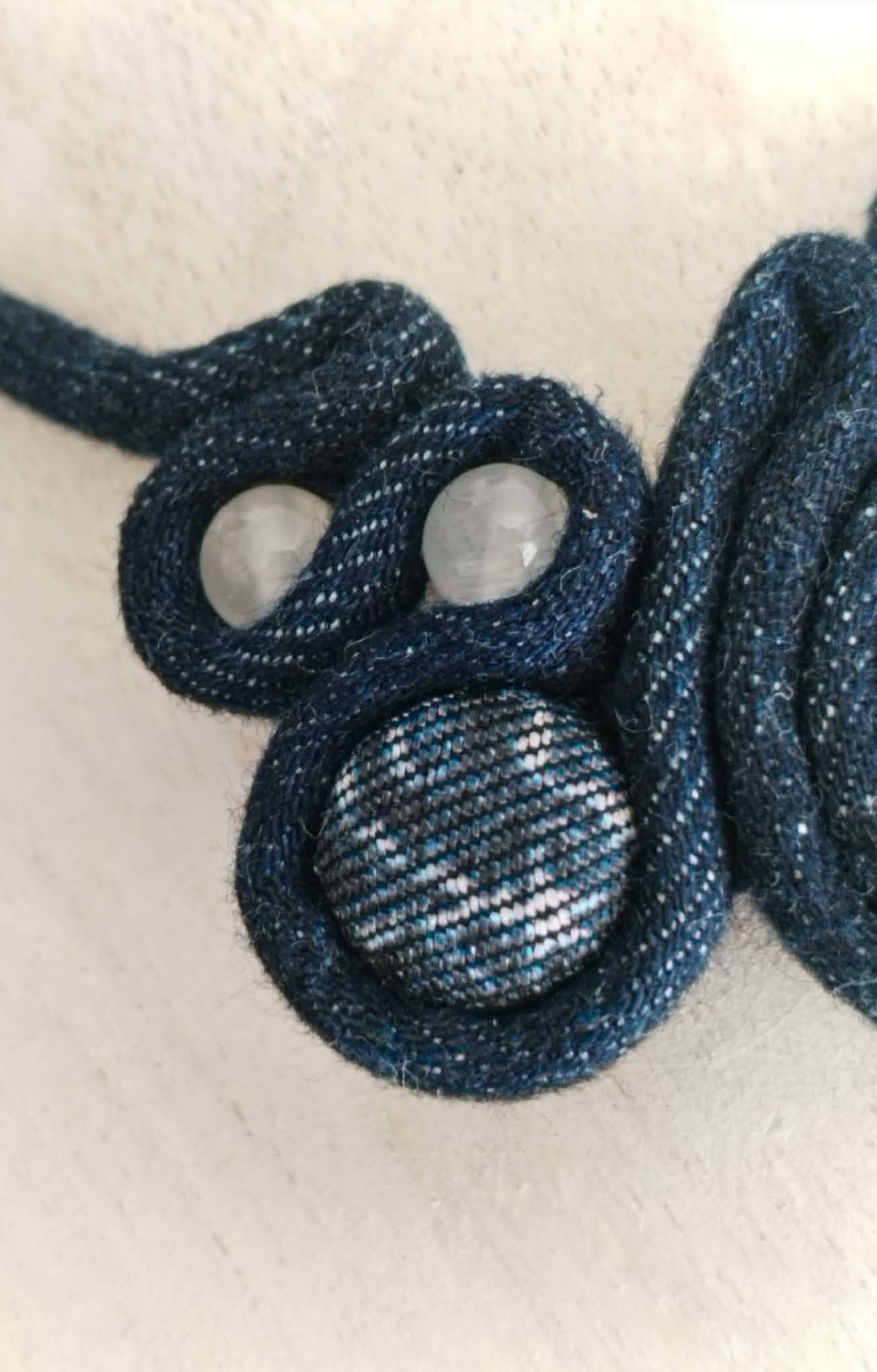 Denim and Selenite Beads Necklace