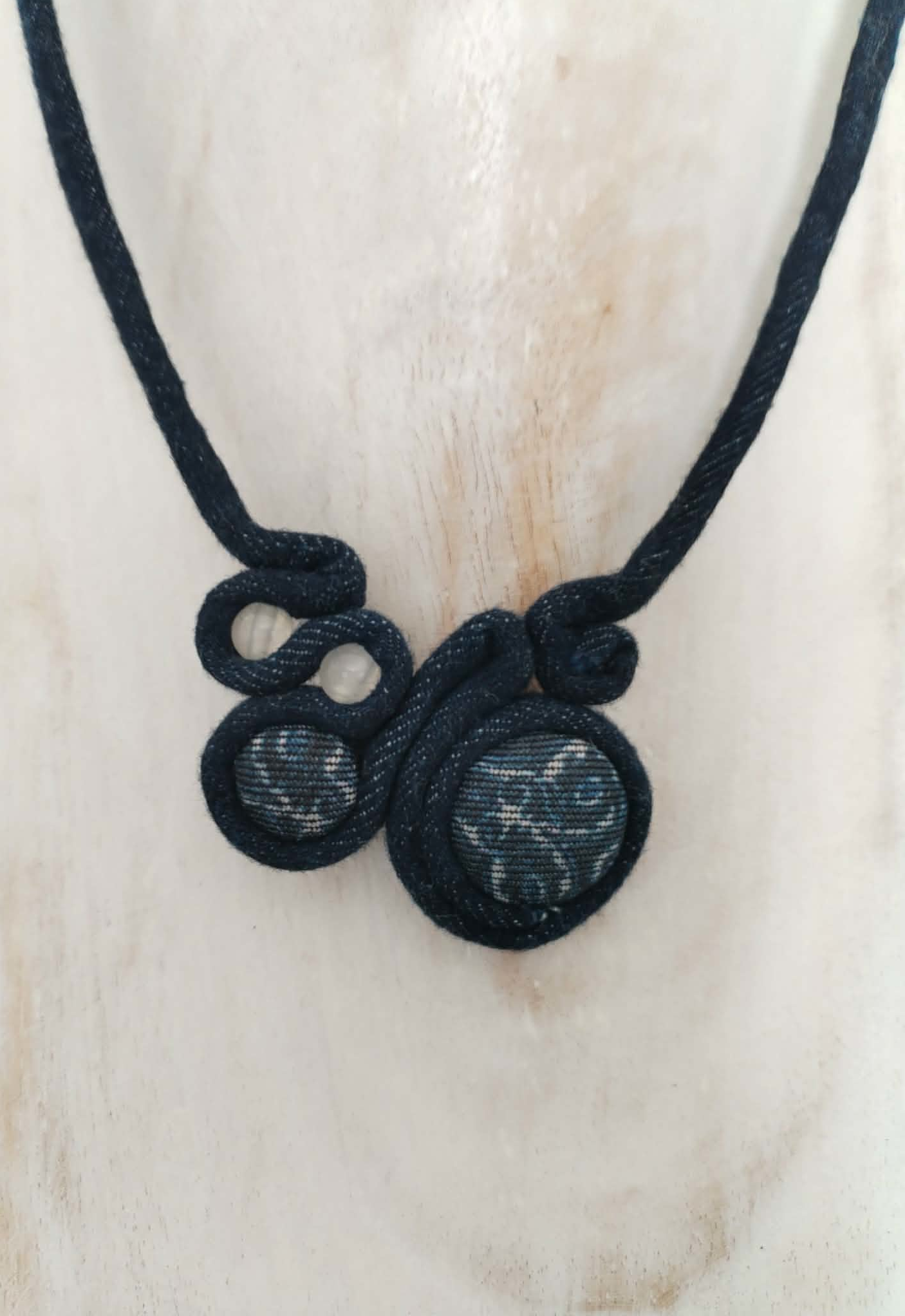 Denim and Selenite Beads Necklace