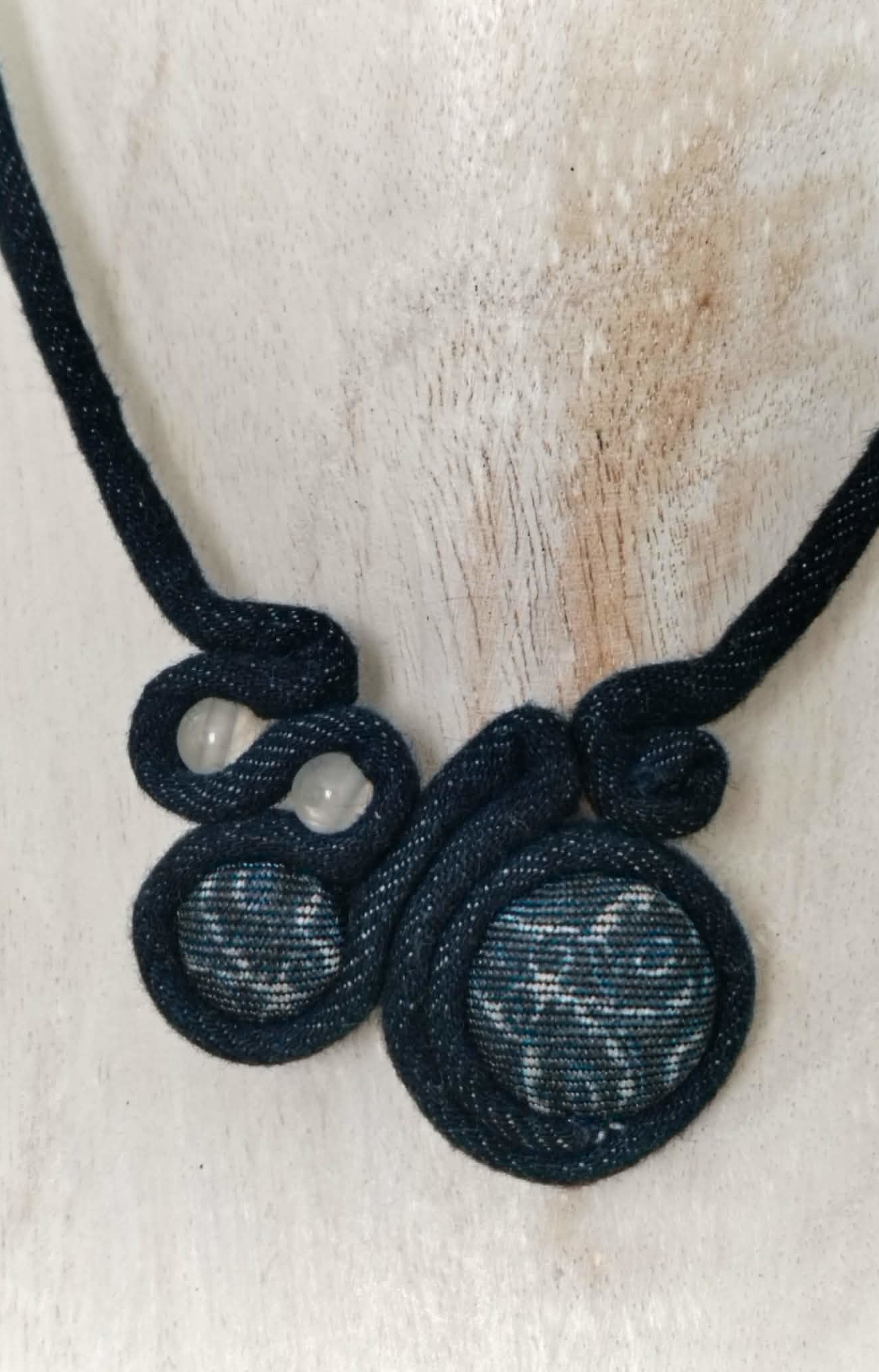 Denim and Selenite Beads Necklace