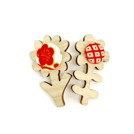 Flower Brooch - Set of Two in Red