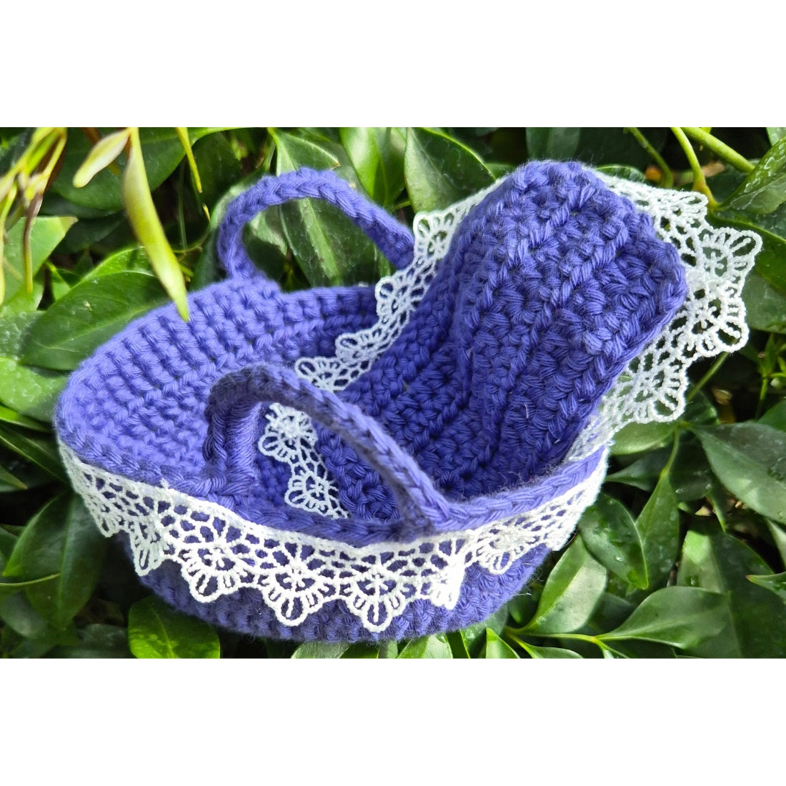 Handmade Crochet Dolls Bassinet & Blanket (Various Colours)