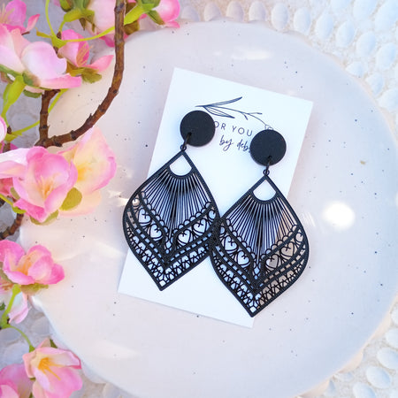 Black filigree dangle earrings