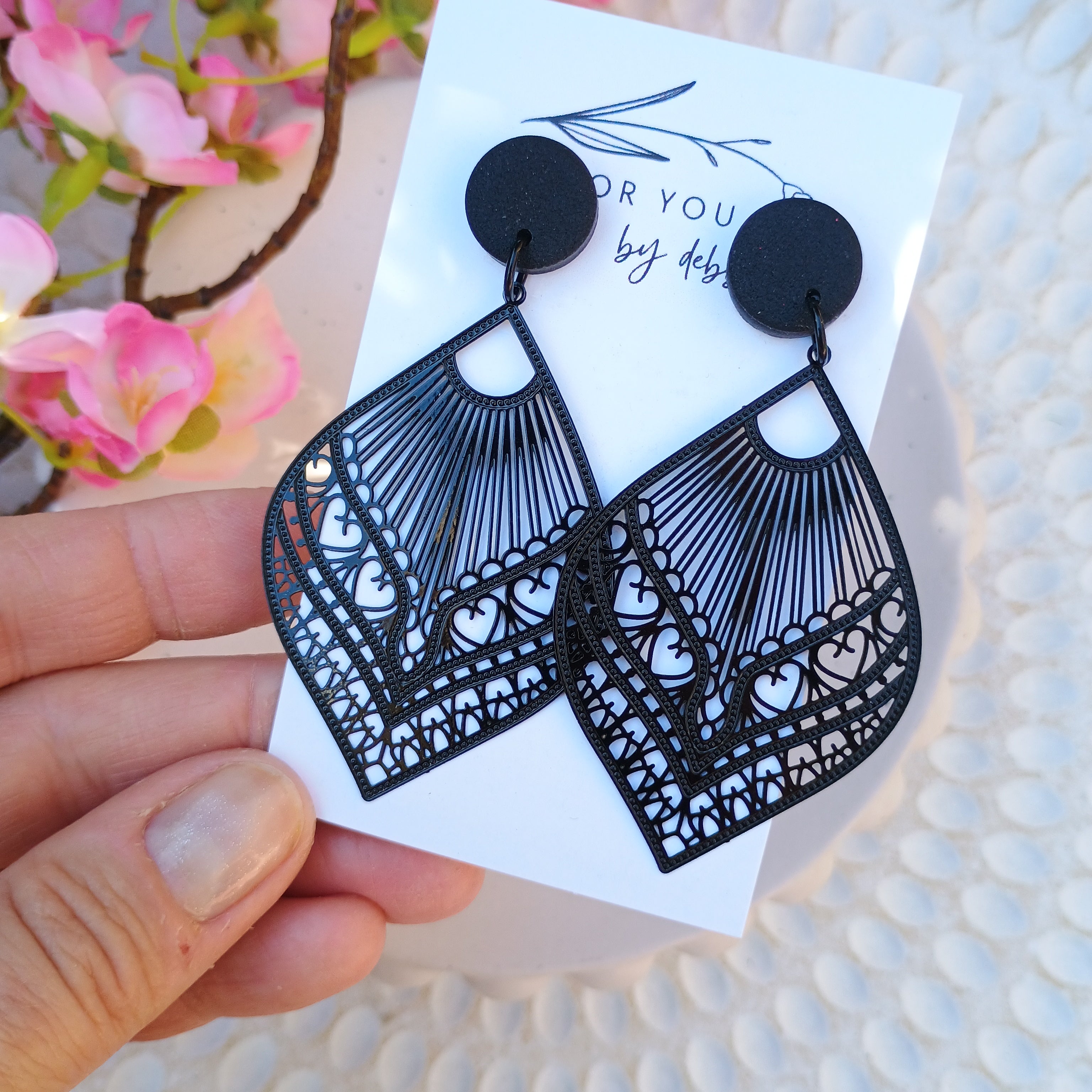 Black filigree dangle earrings