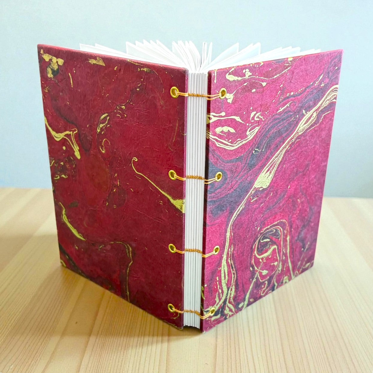 Handmade Lay Flat Coptic Stitch Journal, Marbelled Paper Cover