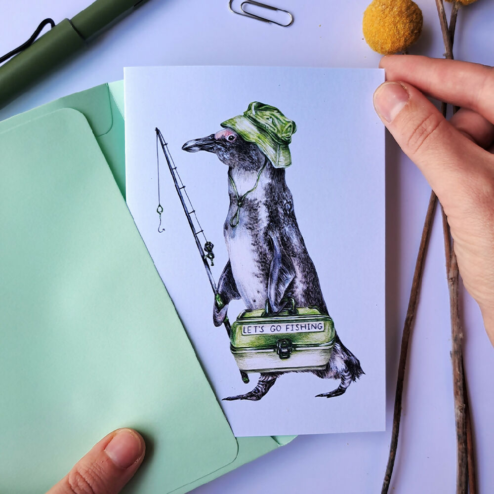 Fisherman Penguin Greeting Card