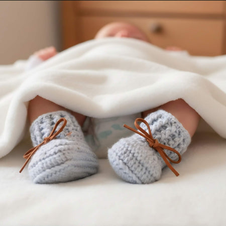 Baby Booties | Blue/Grey Tweed | Newborn | Crochet | Knit | Shoes | Socks