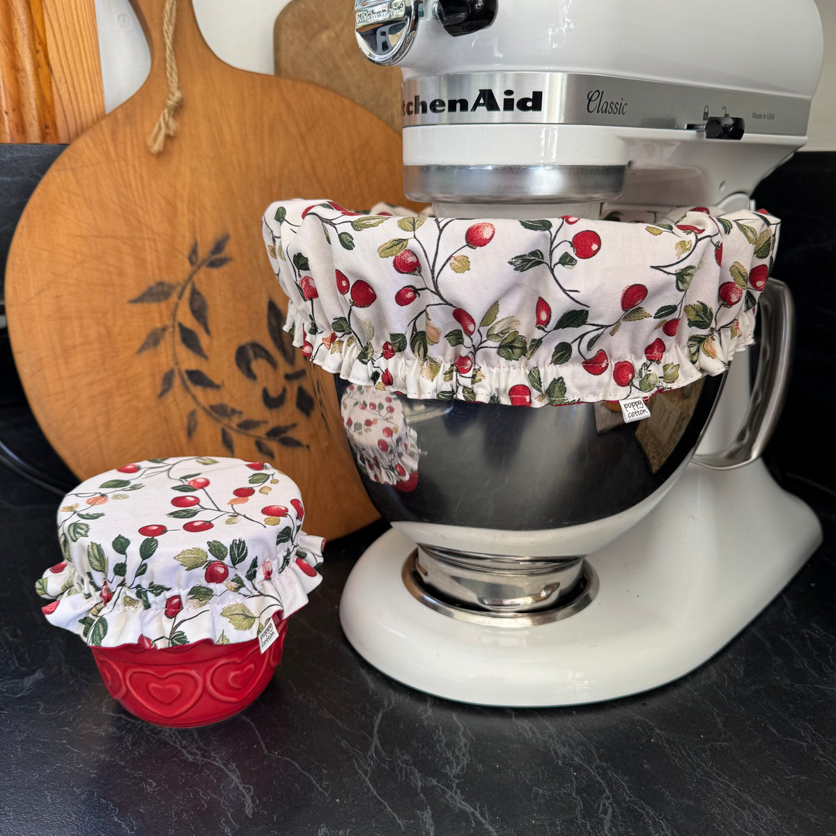 Cherry Print Reversible Cotton Bowl & Jar Covers
