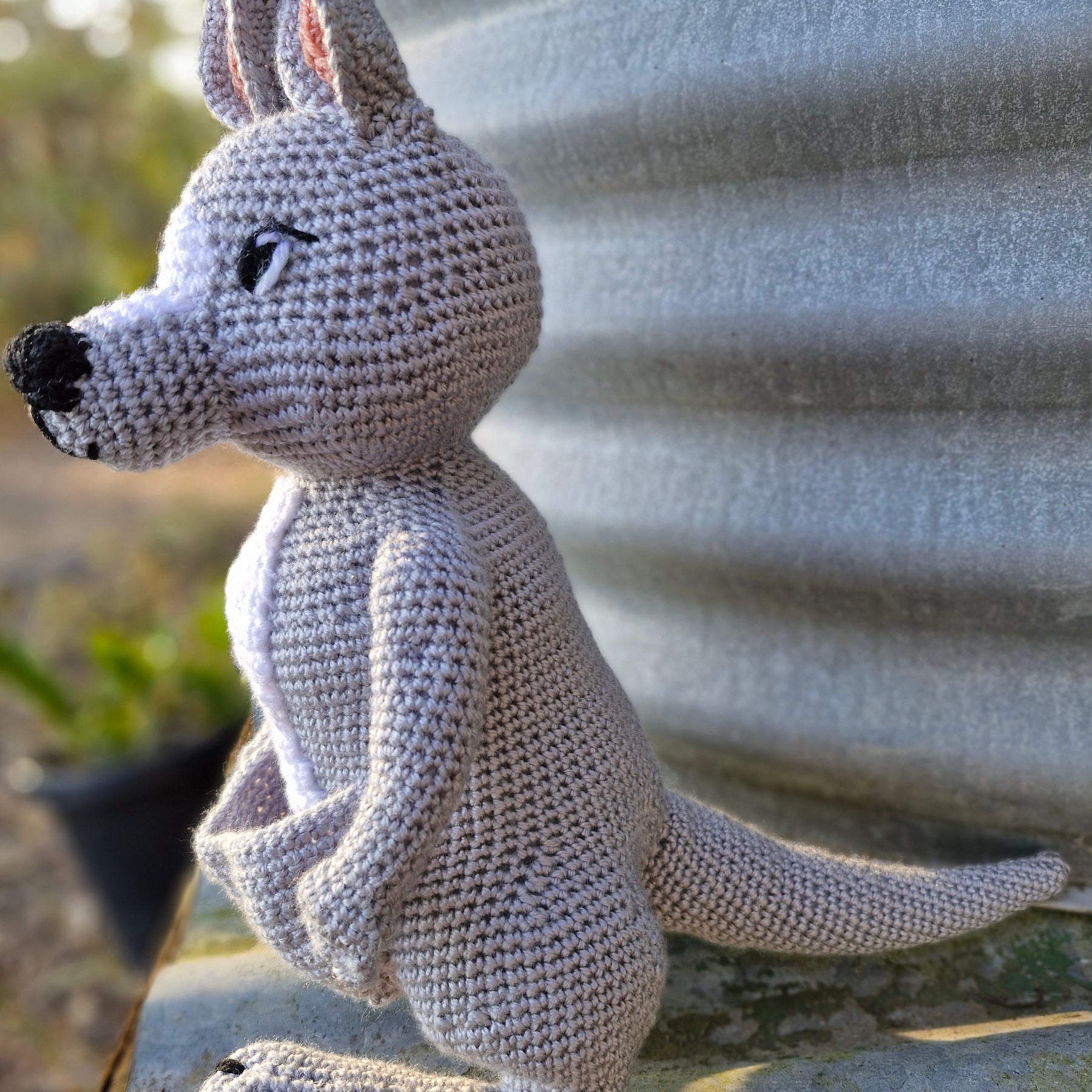 Handmade Crochet Sweet Grey Kangaroo – Made to Order