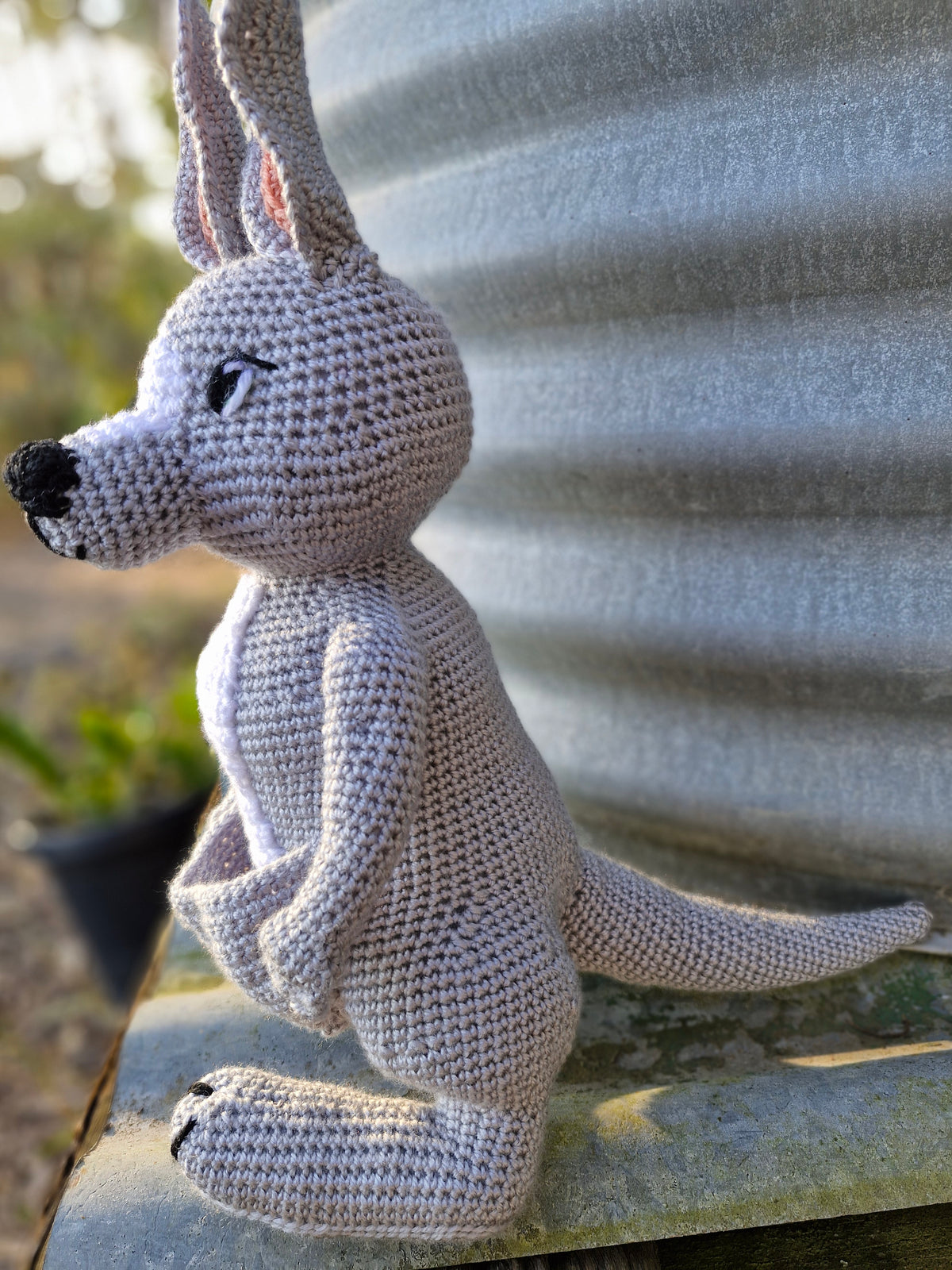 Handmade Crochet Sweet Grey Kangaroo – Made to Order