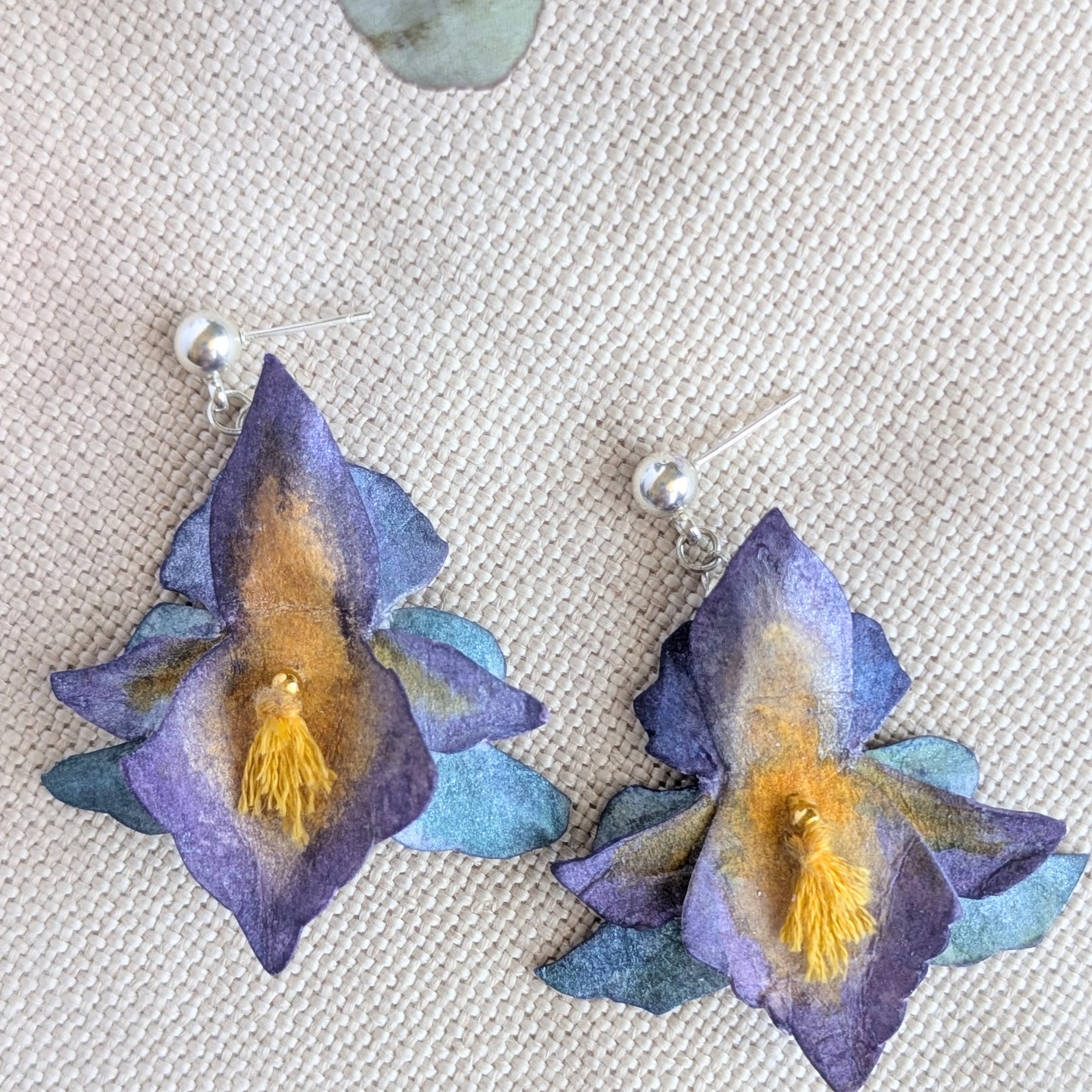 Handmade Iris Flower Earrings – Watercolour Paper Botanical Statement