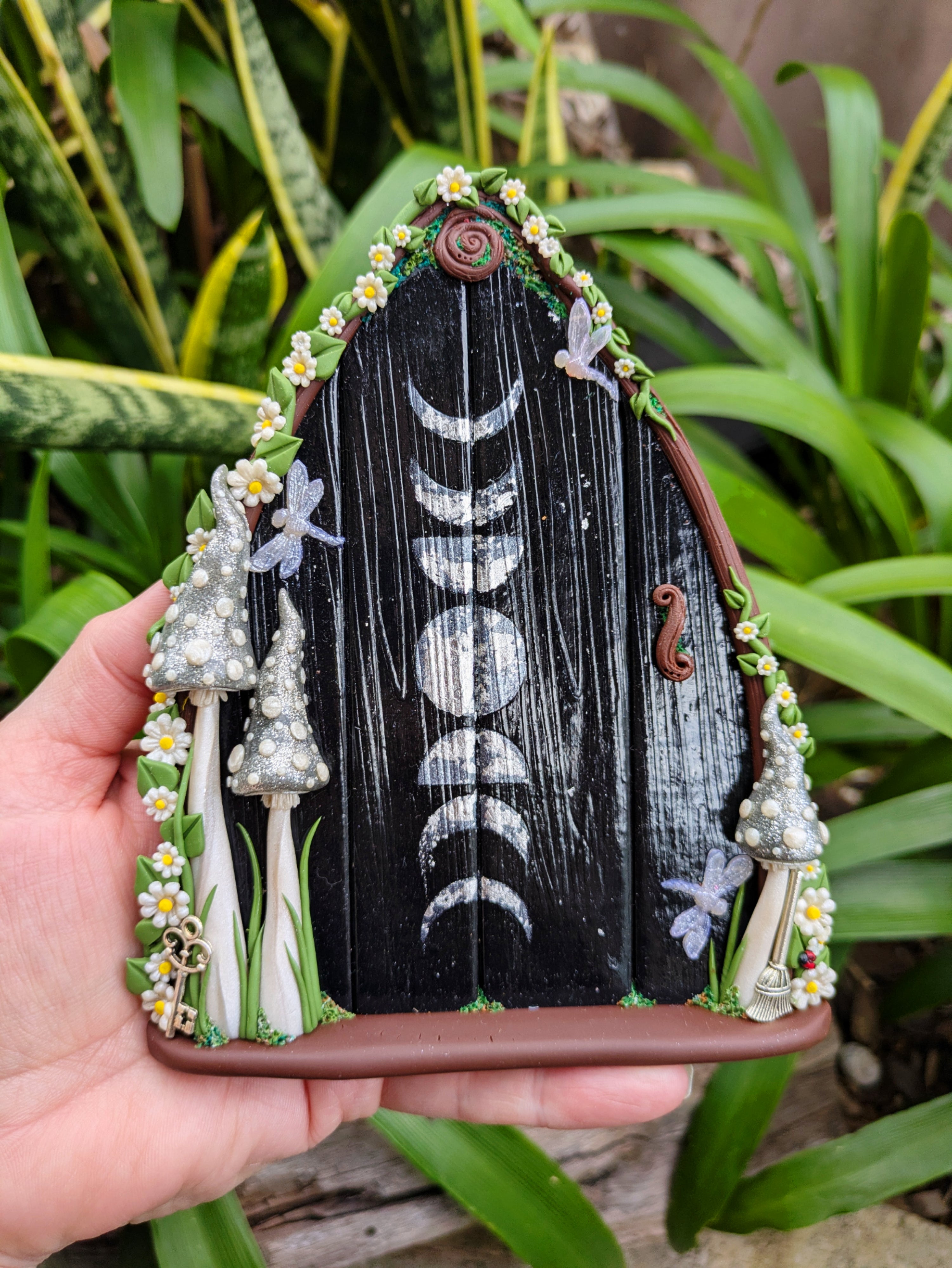 Moon Phase Fairy door with dragonflies