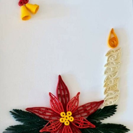 Christmas Card, quilled candle and poinsettia, wall art