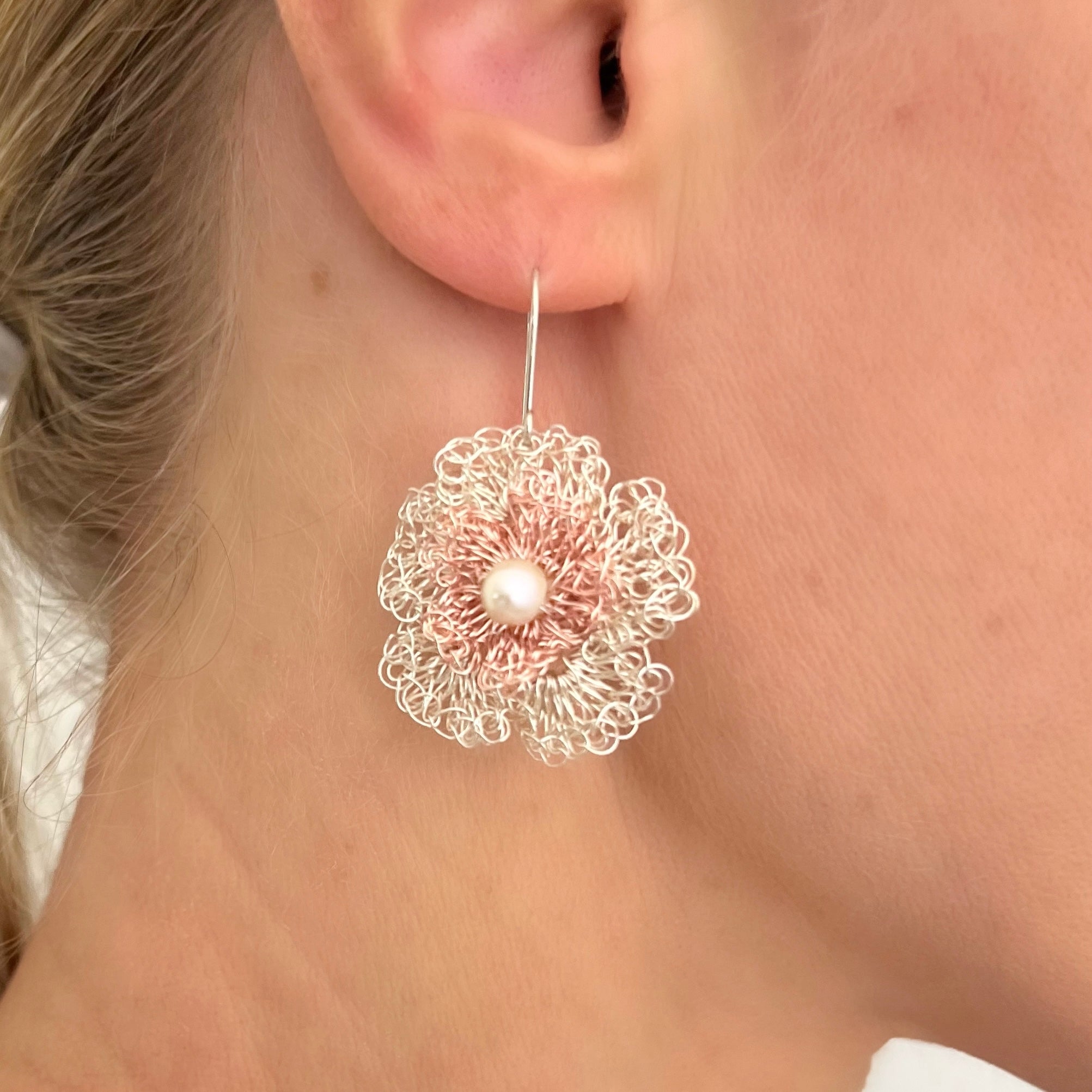 Rose gold and silver flowers with pearl
