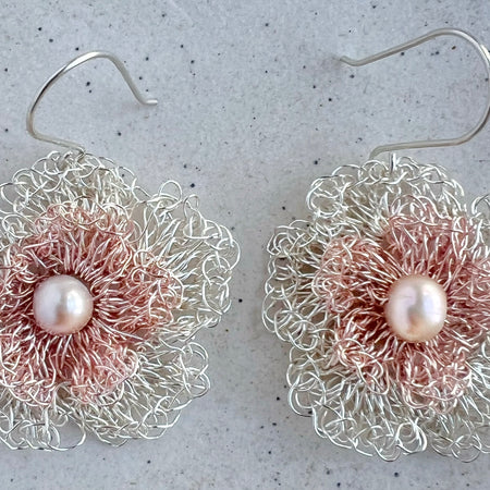 Rose gold and silver flowers with pearl