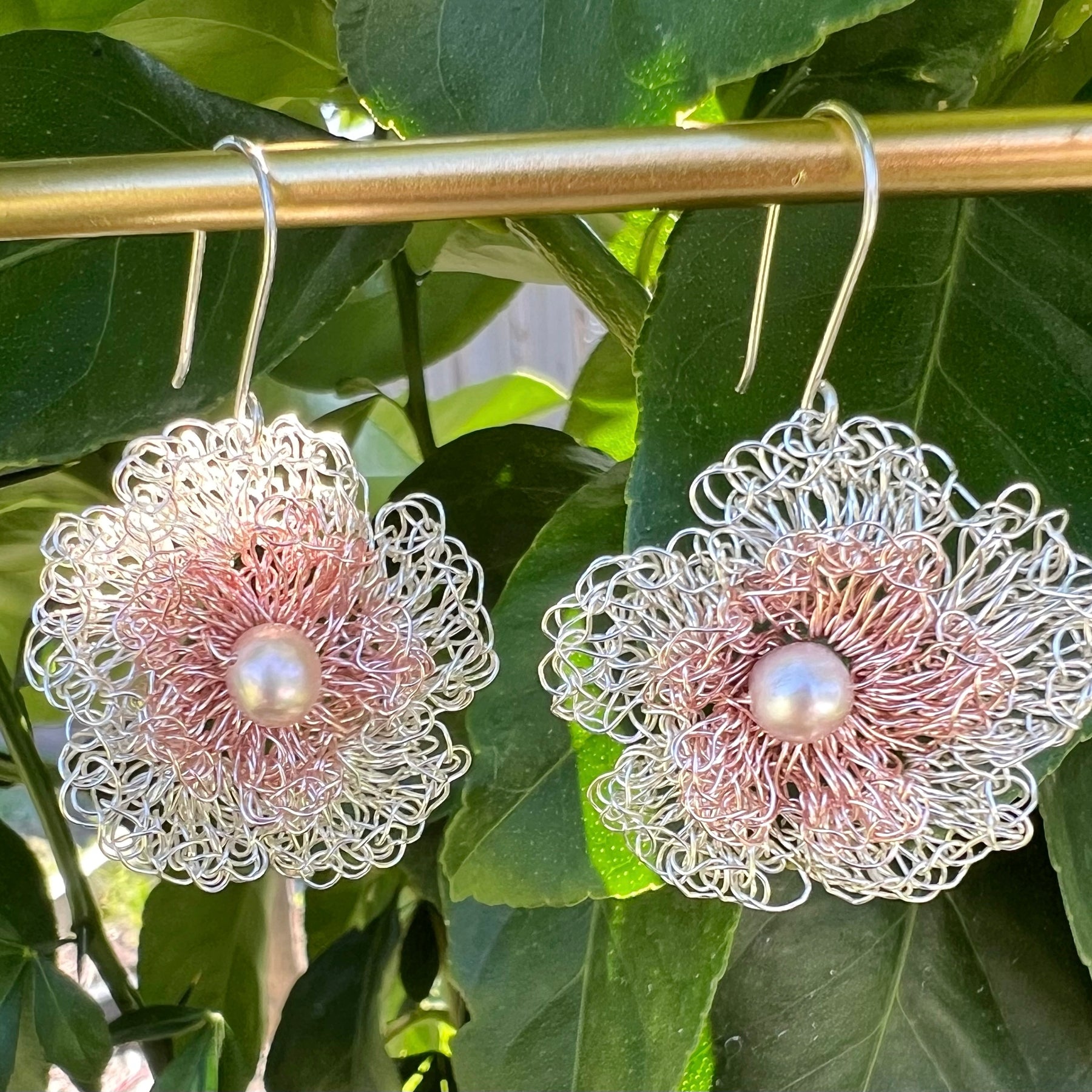 Rose gold and silver flowers with pearl