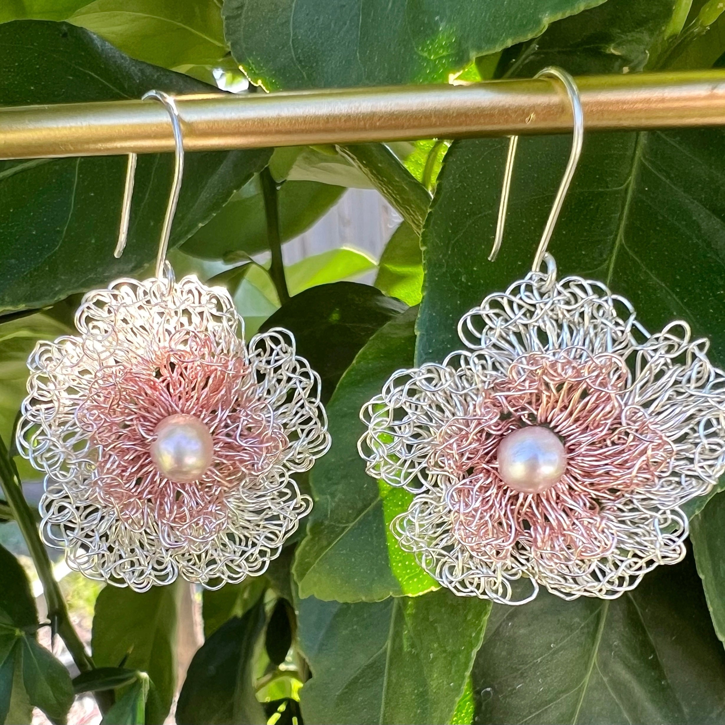 Rose gold and silver flowers with pearl