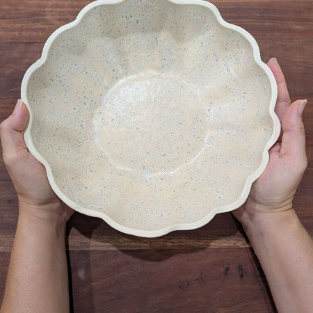 Handmade Ceramic Serving Bowl with Scalloped Edges