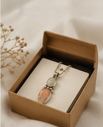 Cherry Blossom Agate & Rainbow Moonstone Sterling Silver Pendant