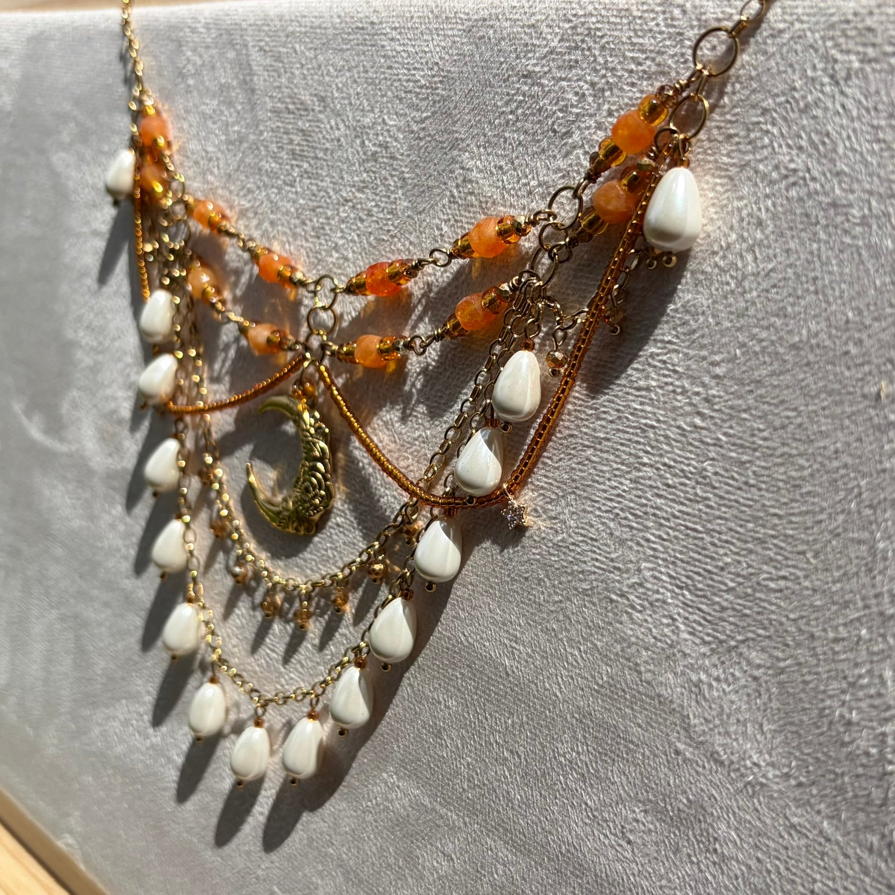Orange and gold Moon statement necklace