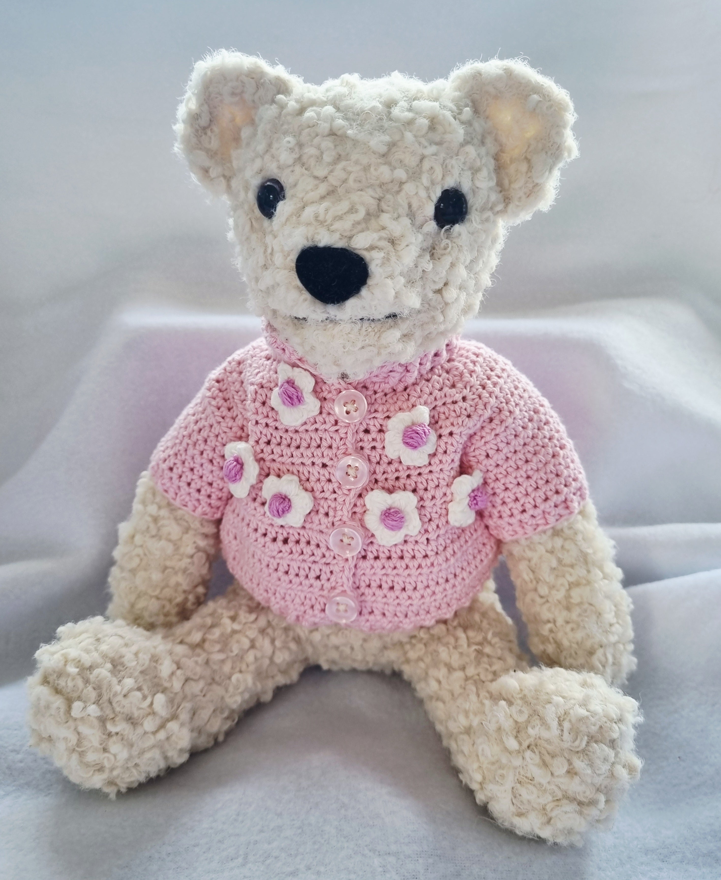 Handmade – Teddy bear with Pink crochet jumper – BB48/1